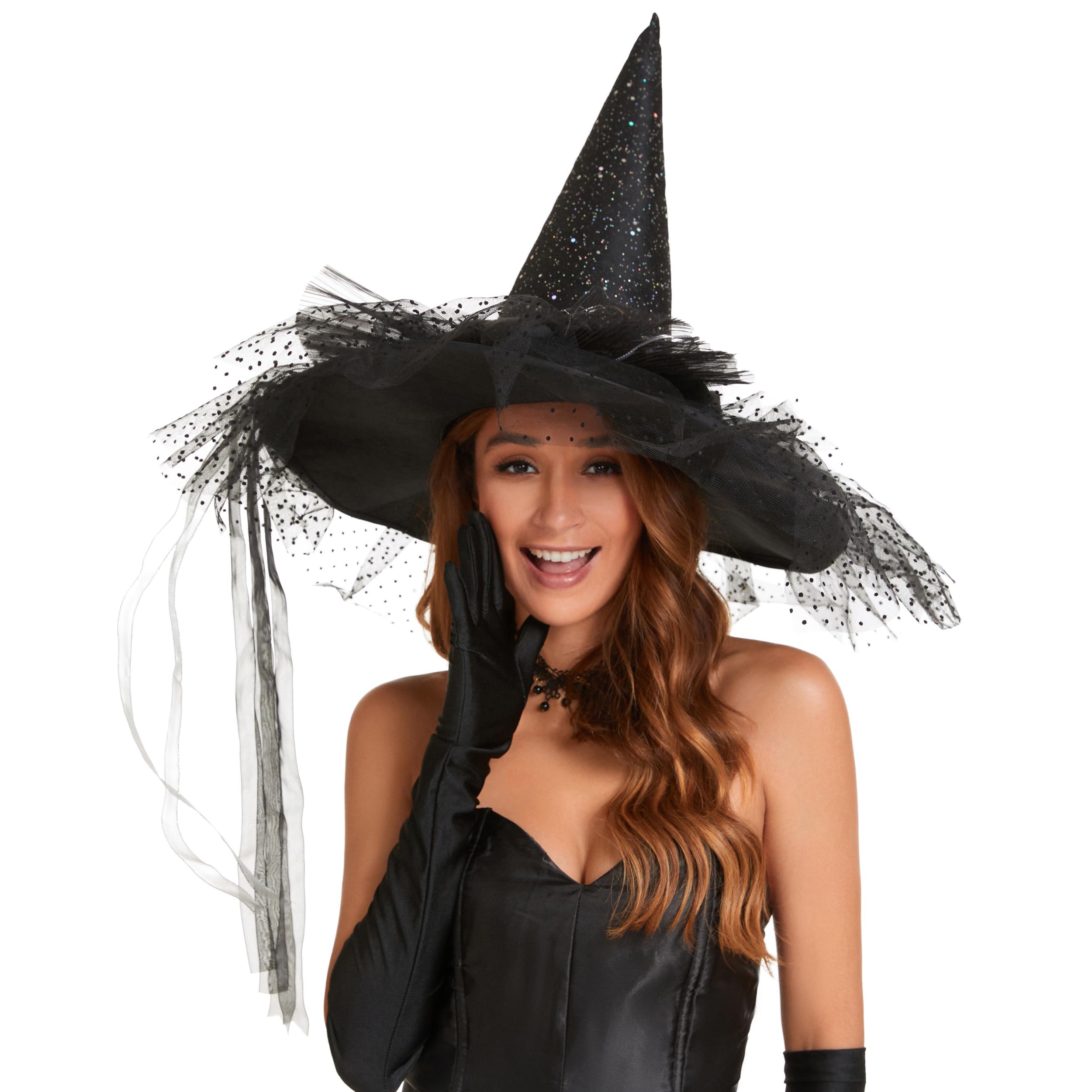 LED Light Witch Hat for Women - Black Halloween Costume Steeple Top Hat with Lamp for Party, Cosplay & Witch Theme Events