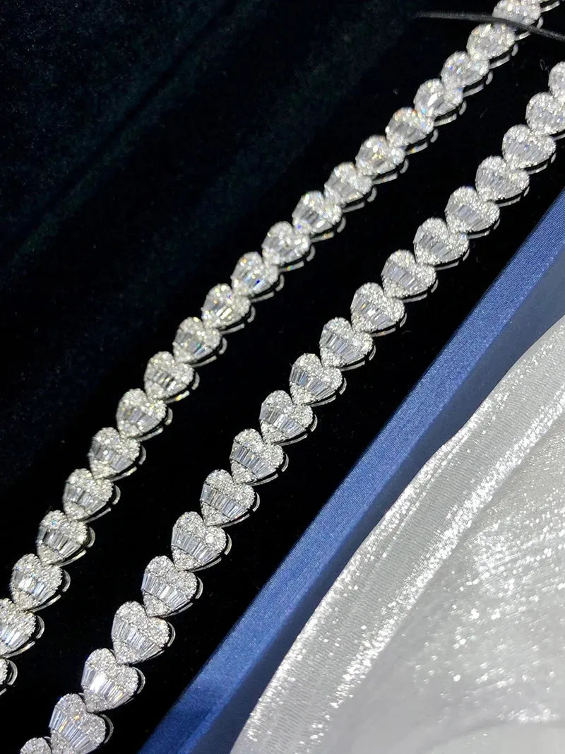 18K White Gold Diamond Heart Bracelet for Women - 4.12 Carat Natural Diamond Luxury Jewelry - Perfect for Senior Banquets, Anniversaries & Special Occasions