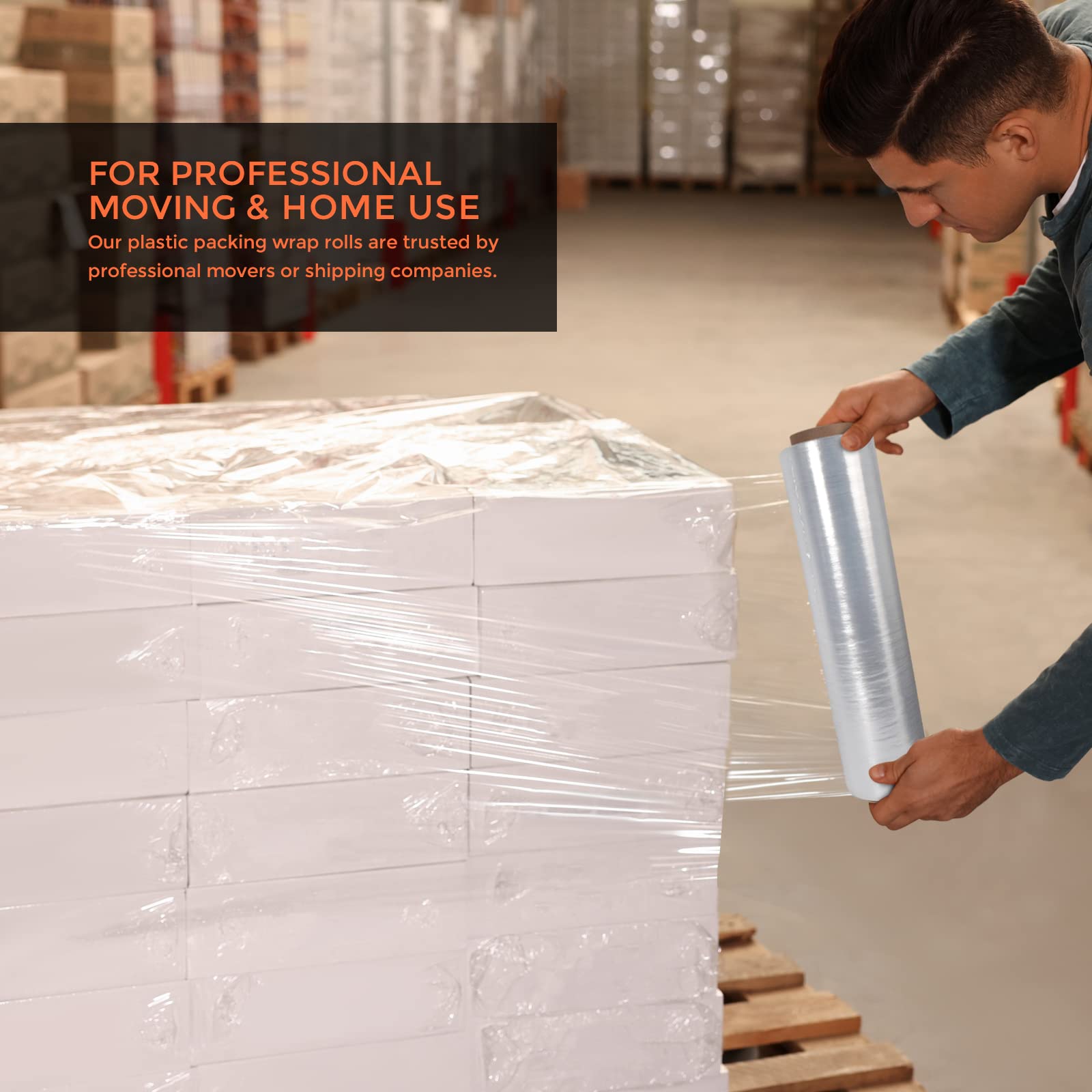 18” Stretch Wrap Film 16 Rolls x 1000 Ft - Industrial Strength Clear Plastic Shrink Wrap for Moving, Packing & Storage | Heavy Duty 55 Gauge Adhesive Wrap for Boxes, Furniture & Pallet Securing | Ideal for Home Moving, Warehouse Shipping & Retail Packaging