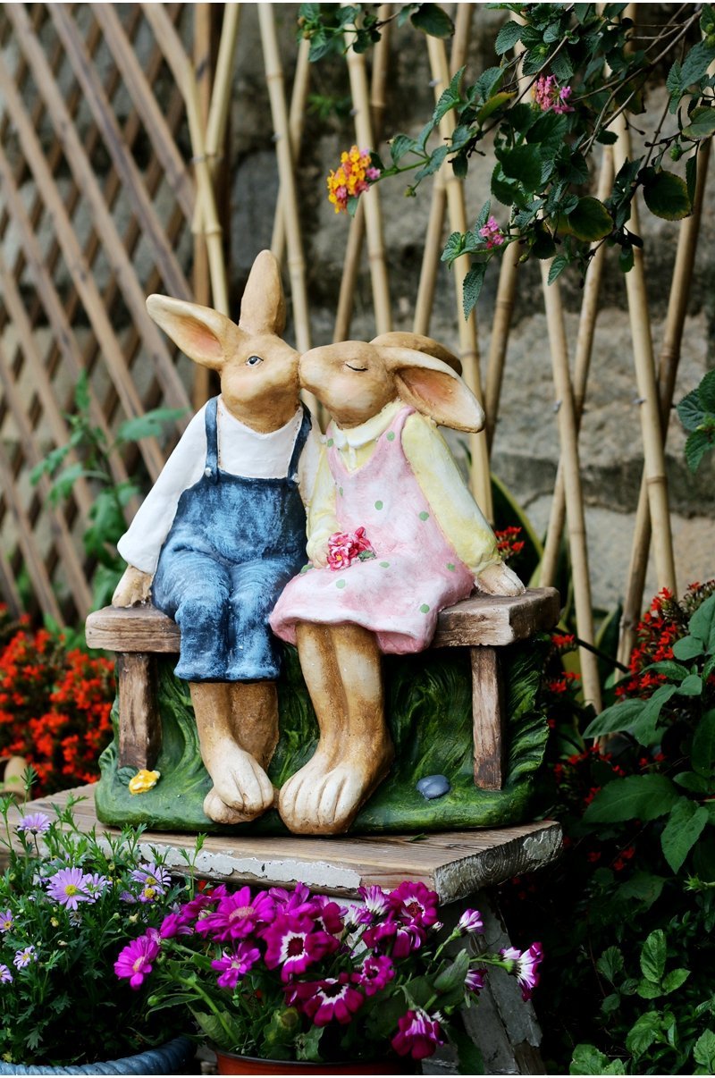 Large Bunny Rabbit Lovers Statue - Romantic Kissing Rabbit Sculpture for Wedding Gifts, Garden Decor, Courtyard Ornament, Villa Outdoor Decoration | Perfect for Valentine's Day, Anniversary, and Garden Landscaping Ideas