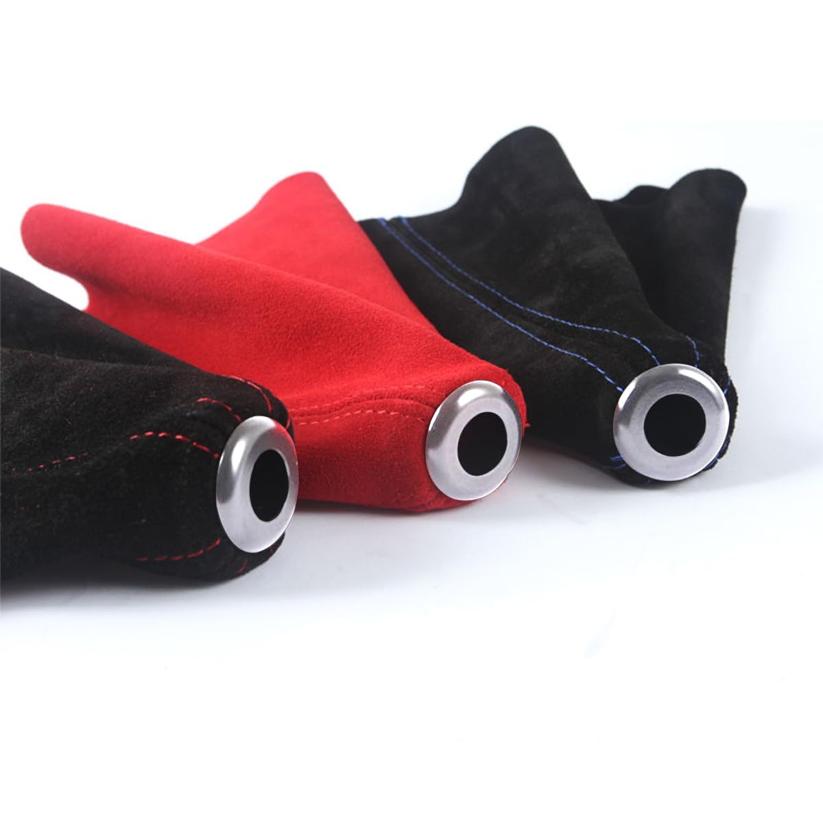 BESULEN Suede Leather Car Shift Boot Cover - Manual/Auto Shifter Knob Boot & Handbrake Gaiter Dust Cover Replacement - Black/Blue Interior Accessories for Enhanced Driving Comfort & Protection