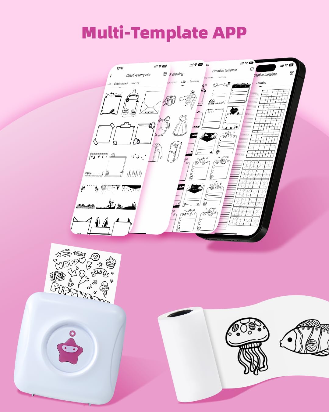 Portable Mini Bluetooth Mobile Printer - Wireless Pocket Photo Printer for iPhone & Android - Compatible with 10 Rolls Paper & Stickers - Perfect for Travel, Office, and Home Use