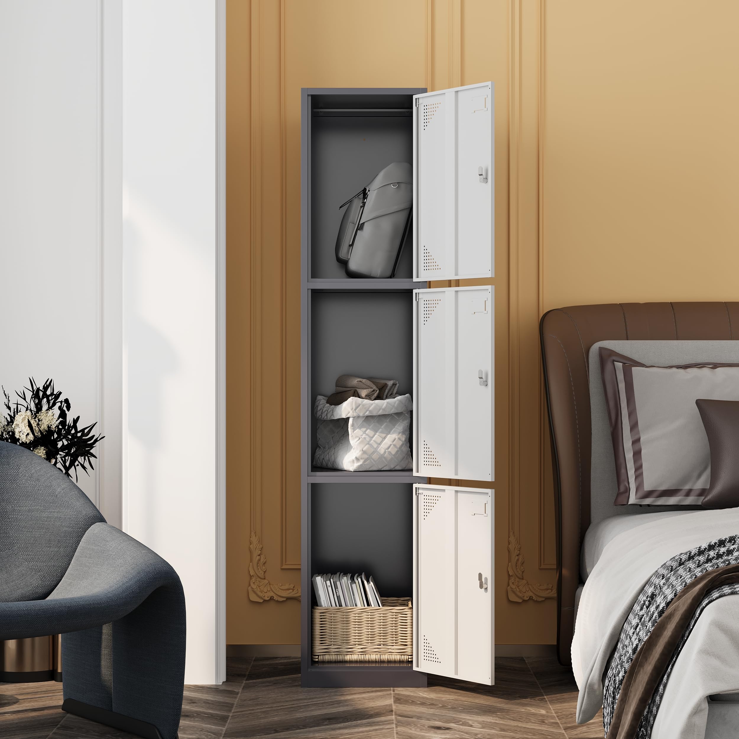 Heavy-Duty 3-Door Metal Lockers with Lock for Employees - 71