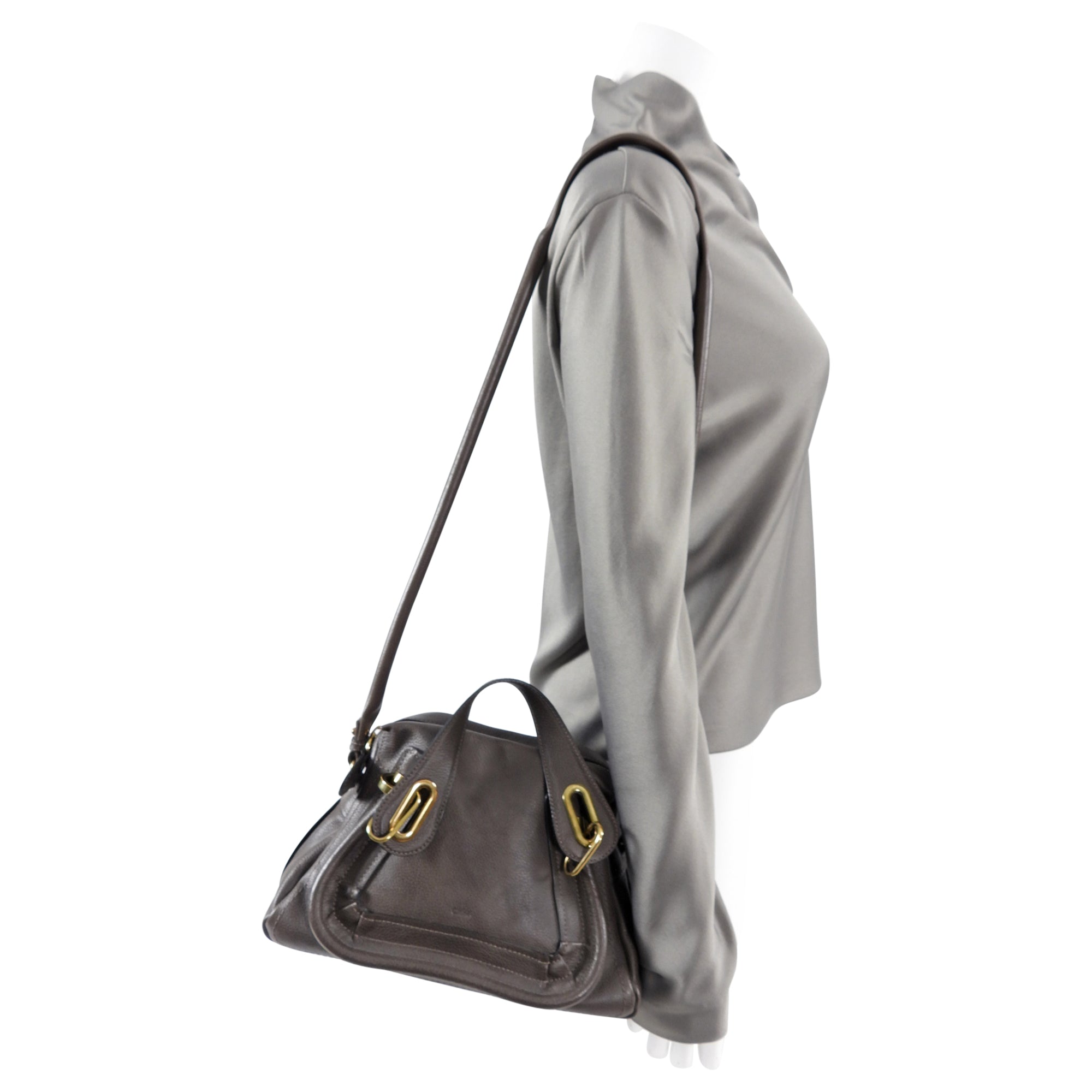 Chloe Paraty Small Taupe Rock Two-Way Handbag - Luxury Leather Shoulder Bag & Crossbody Purse for Women | Perfect for Work, Travel & Everyday Use
