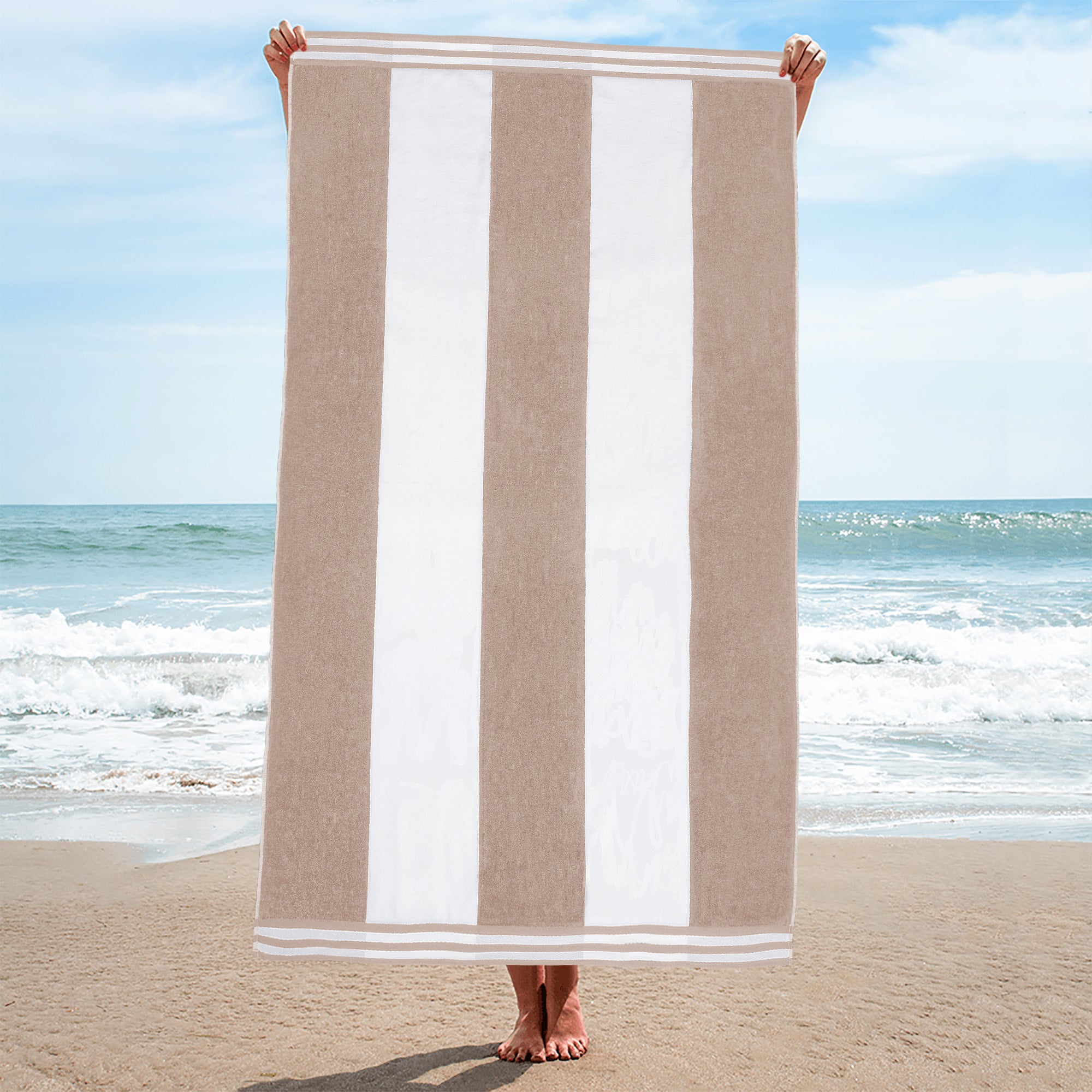Premium Cabana Stripe Oversized Cotton Beach Towel Set of 2, 4, or 6 - Soft, Absorbent & Quick-Drying for Pool, Beach, Vacation & Spa Use