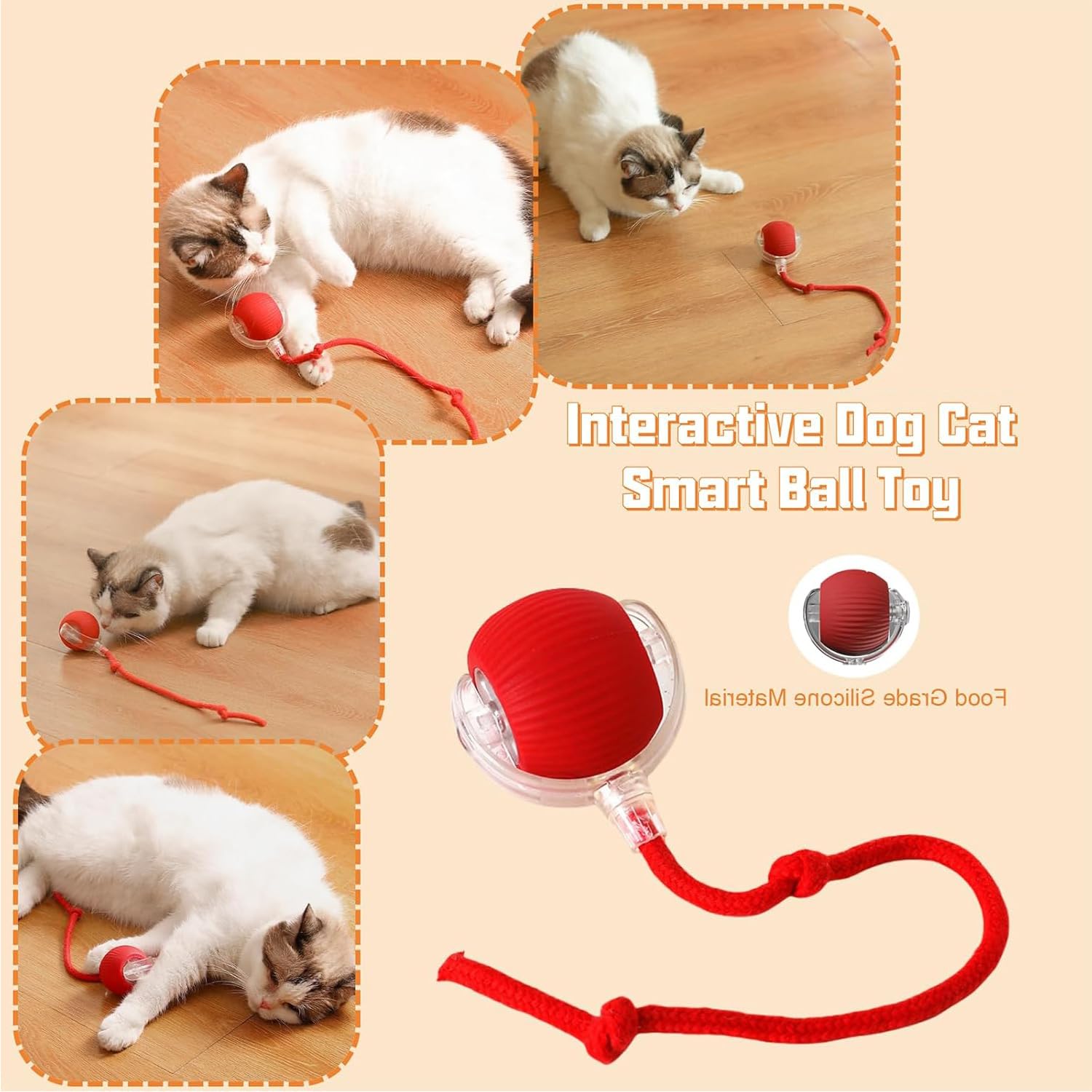 2PCS Interactive Dog Toys - Automatic Rolling Ball with 360° Motion for Indoor Dogs & Cats, Chew-Resistant & Smart Electric Pet Toy - Perfect for Playtime & Exercise (Red)
