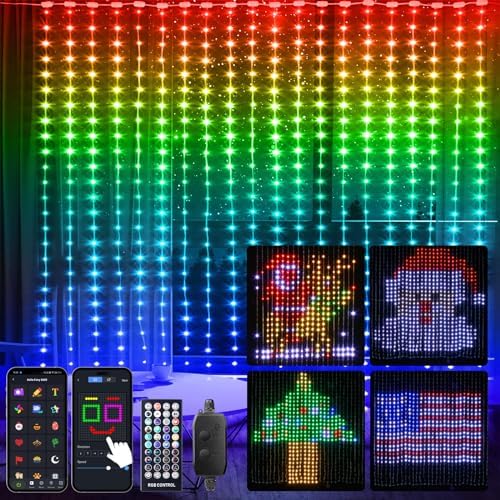 Brightown Smart Curtain String Lights 900 LED - App Controlled DIY Hanging Fairy Lights with Music Sync, Remote & Waterproof Design for Valentine's Party, Wedding, Bedroom Decor & Indoor Events