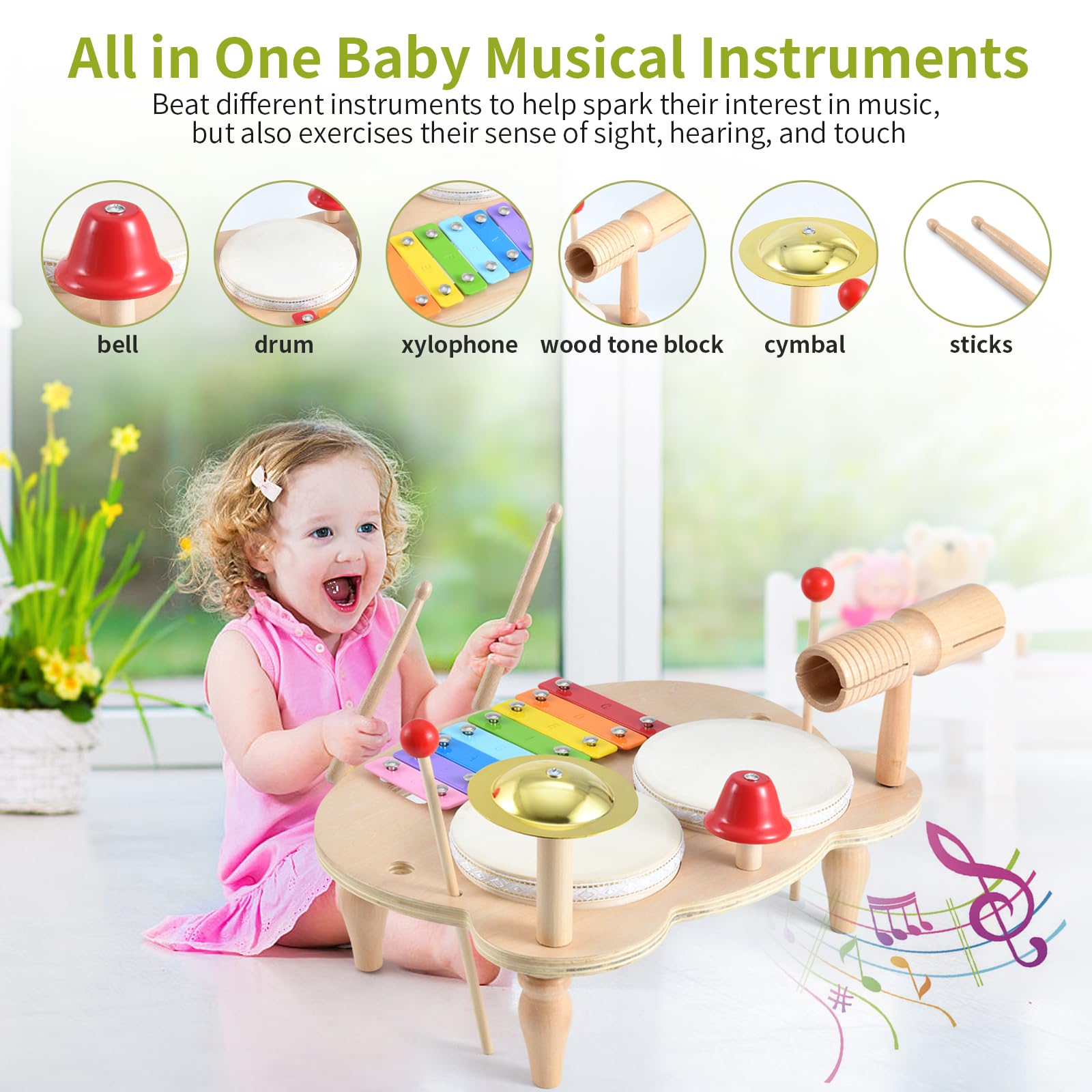 **Ehome 10-in-1 Kids Musical Instruments Set - Wooden Xylophone, Drum, Tambourine & Percussion Toys for Toddlers & Preschoolers - Montessori Learning & Birthday Gift for Boys & Girls - Perfect for Early Childhood Music Education & Playtime Fun**