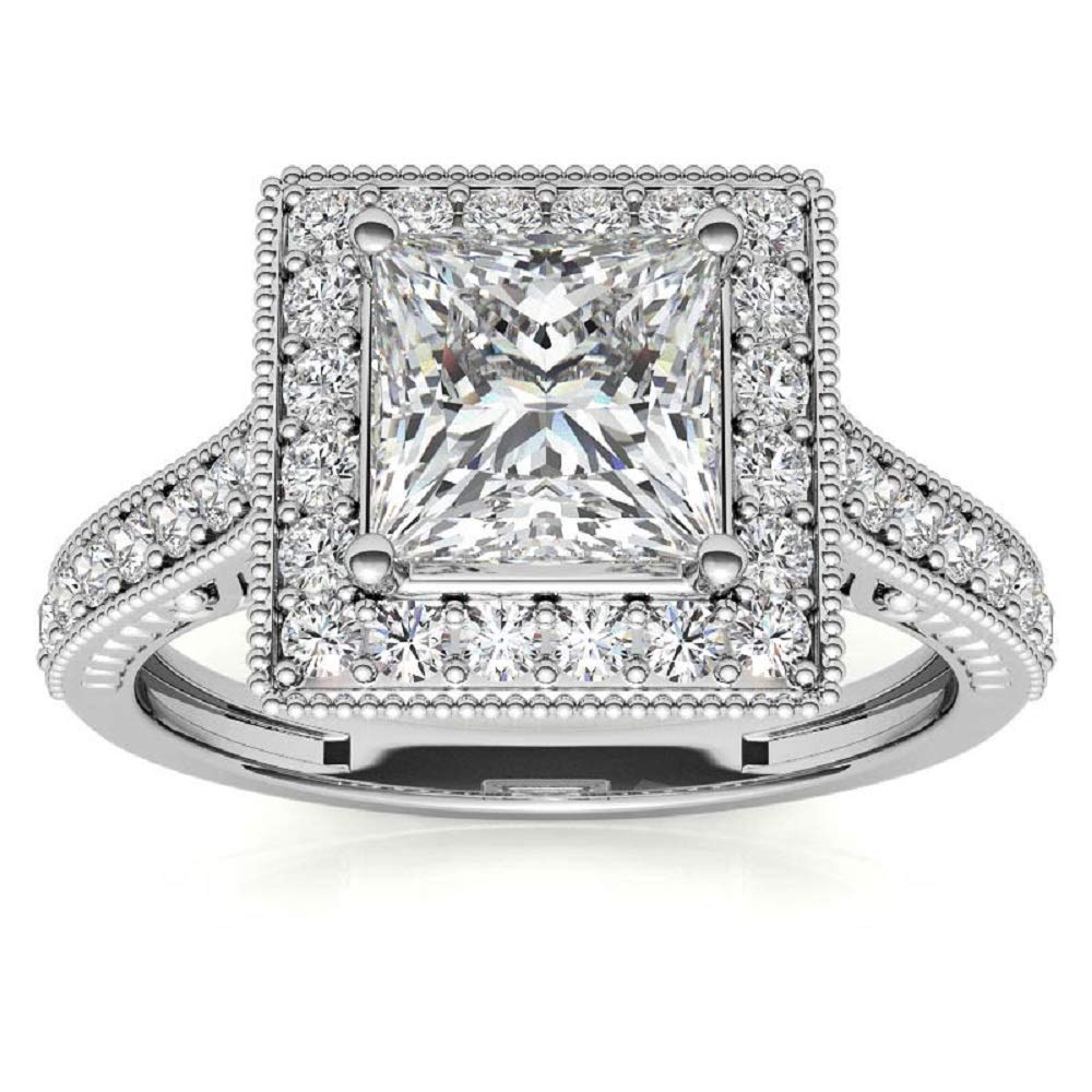 1.5 Carat Princess Cut Moissanite Vintage Solitaire Halo Engagement Ring - Wedding Band, Anniversary Promise Ring - Sterling Silver Jewelry Gift by Neerja Jewels - Perfect for Proposals, Weddings & Special Occasions