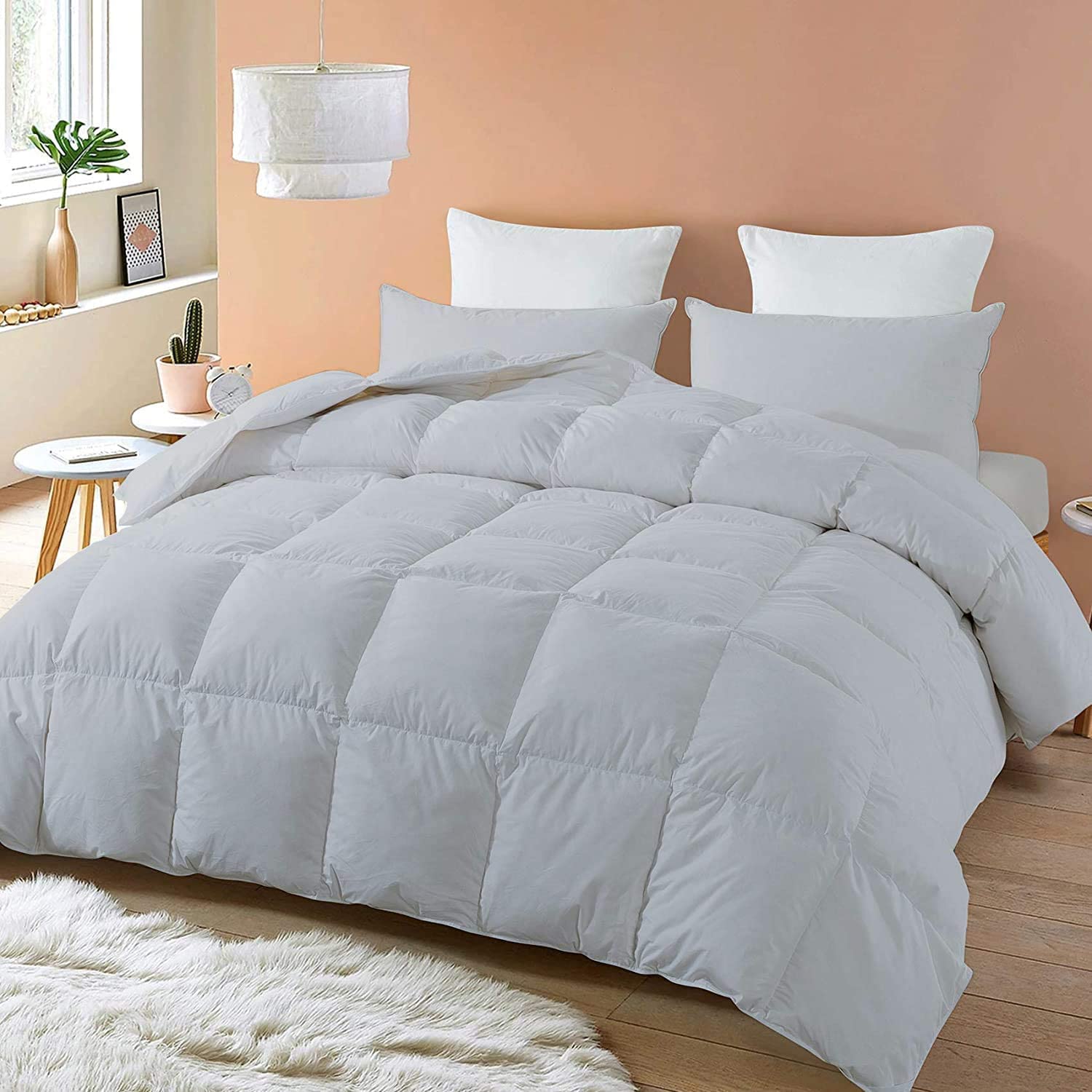 Premium Queen Size Hotel Luxury Comforter - Ultra Soft Organic Cotton All-Season Quilted Bedding with Corner Tabs - 400 GSM Down Alternative Duvet Insert, 800 Thread Count, Silver Grey - Perfect for Master Bedrooms, Guest Rooms & Cozy Home Decor
