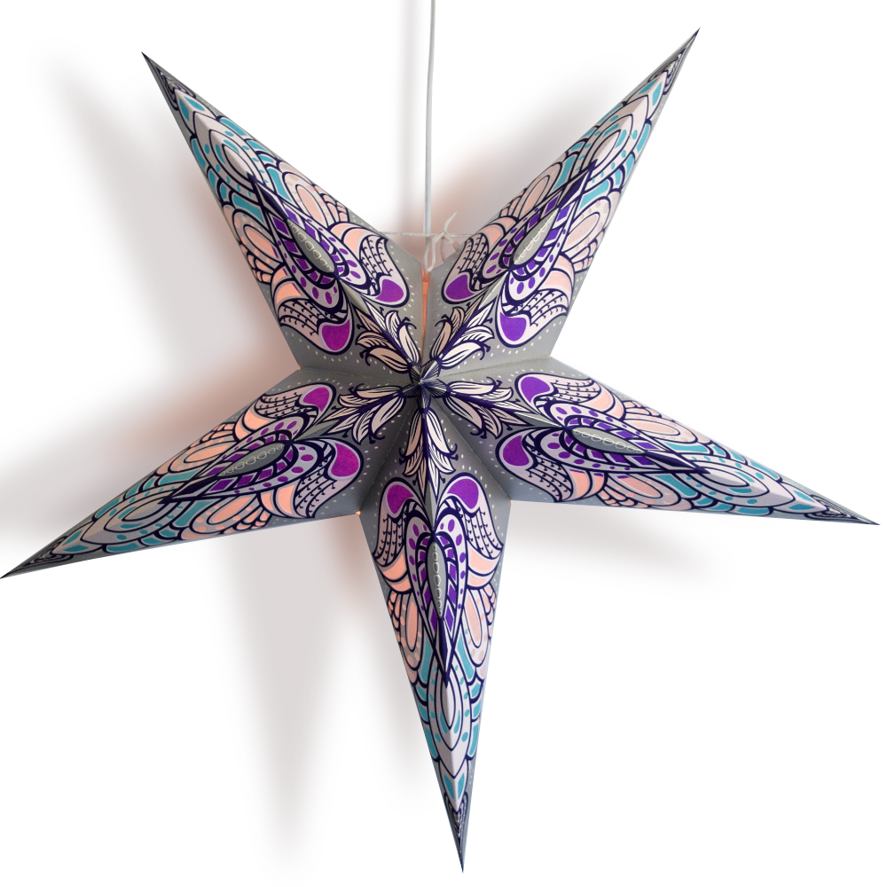 24 Silver Angel Paper Star Lanterns - Elegant Hanging Decor for Weddings, Parties & Home - Perfect for Indoor/Outdoor Celebrations & Festive Lighting
