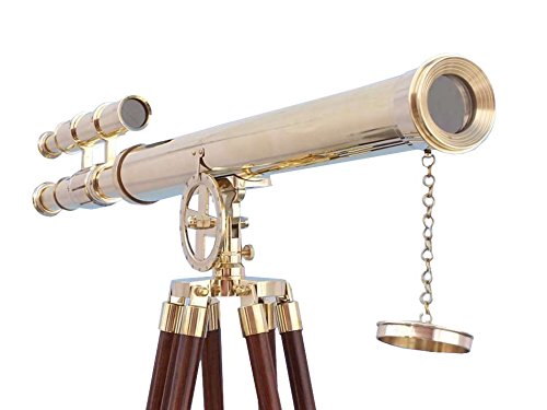 Vintage Double Barrel Brass Telescope - Authentic U.S. Navy Maritime Spyglass with Tripod Stand | Perfect for Nautical Decor, Marine Navigation & Outdoor Exploration