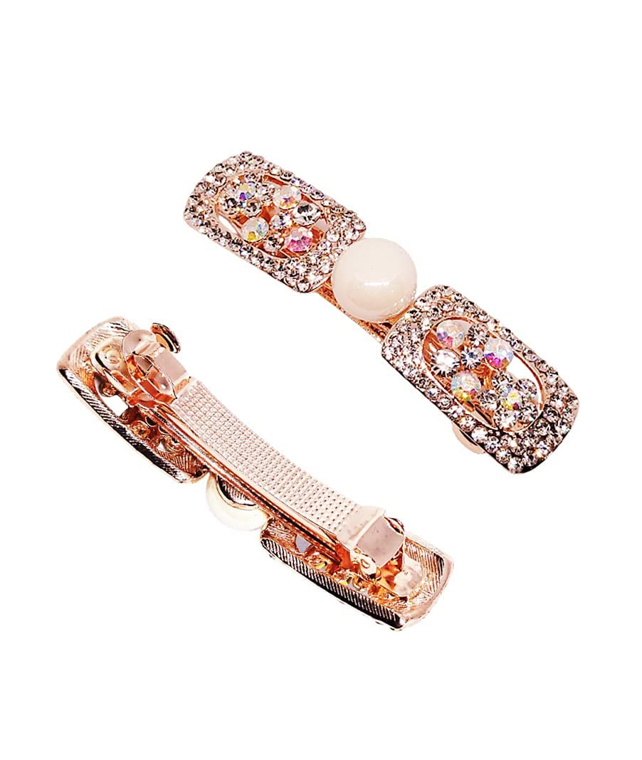 Trendy Rhinestone Mini Back Clips Hair Barrettes - 2 Pack Ponytail Pins for Women & Girls (6.5cm Length, Random Design) - Perfect for Parties, Weddings & Everyday Hairstyling