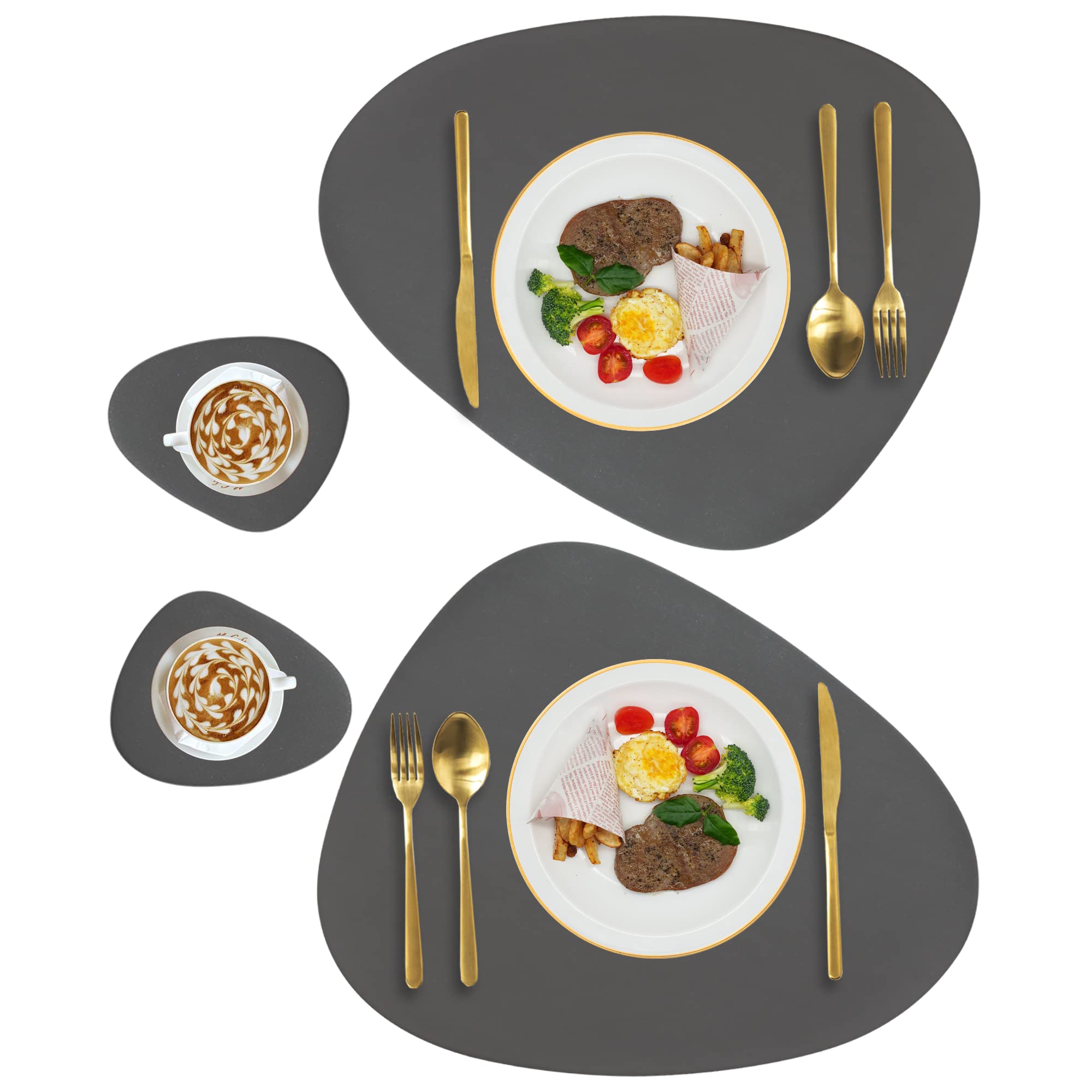 Premium Faux Leather Placemats Set of 2 with Coasters - Heat Resistant, Non-Slip, Washable & Waterproof Table Mats for Indoor/Outdoor Dining - Gray - Perfect for Dinner Parties, Kitchen Decor & Outdoor Entertaining