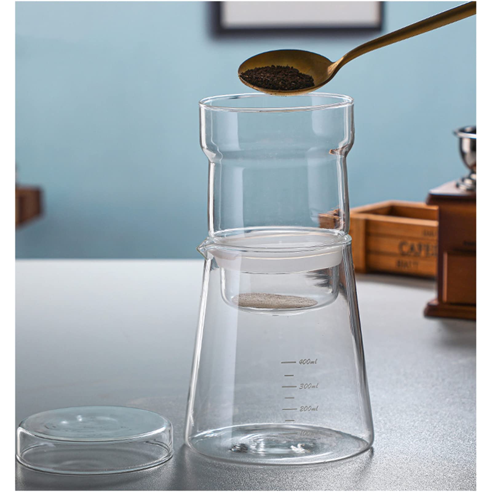 Portable Cold Brew Coffee Maker - 400ml Reusable Glass Filter for Home & Office