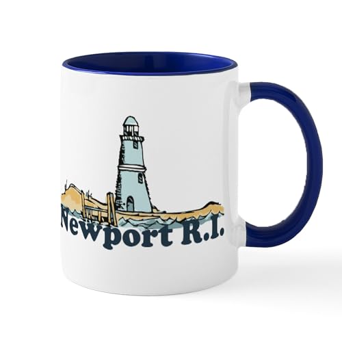 White/Navy Inside - Newport Beach RI Lighthouse Design Mug