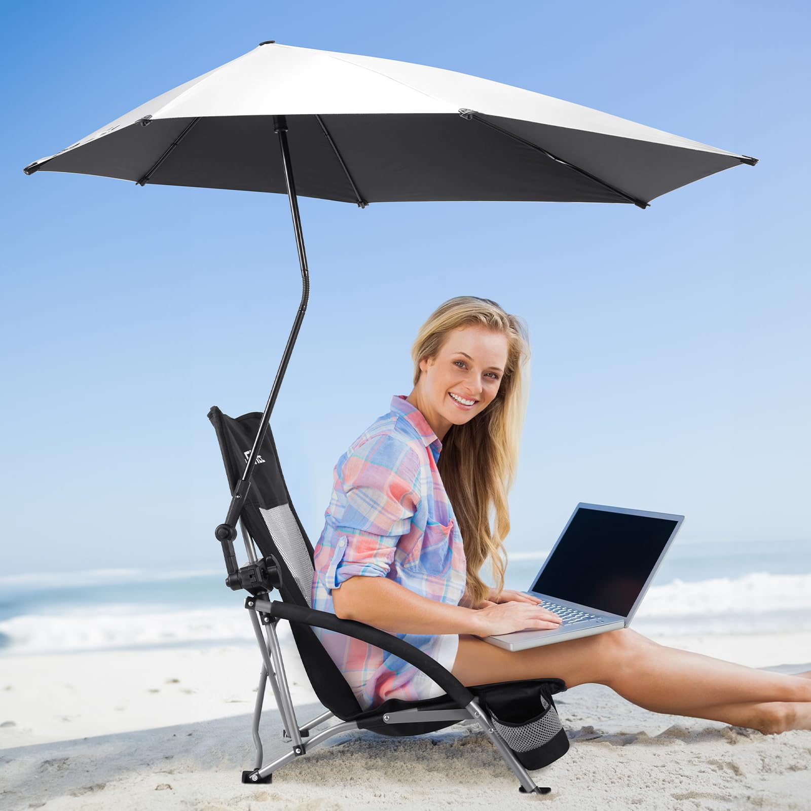 G4Free Portable Folding Beach Chair with UPF 50+ Adjustable Umbrella - Lightweight Backpack Camping Chair for Adults - Perfect for Beach, Poolside, Picnics & Outdoor Adventures