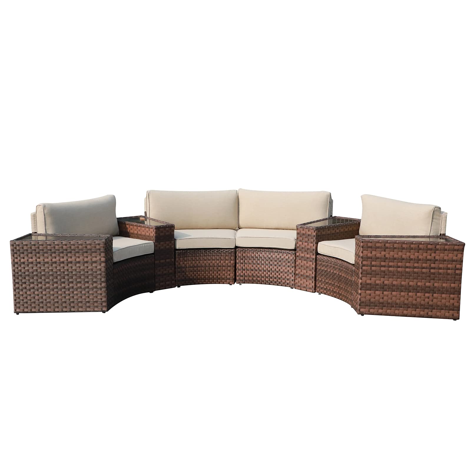 **SUNSITT 8-Piece Outdoor Patio Furniture Set - Half-Moon Curved PE Wicker Sectional Sofa with Beige Cushions, Brown Rattan Conversation Set for Garden, Poolside, Backyard & Patio Relaxation**