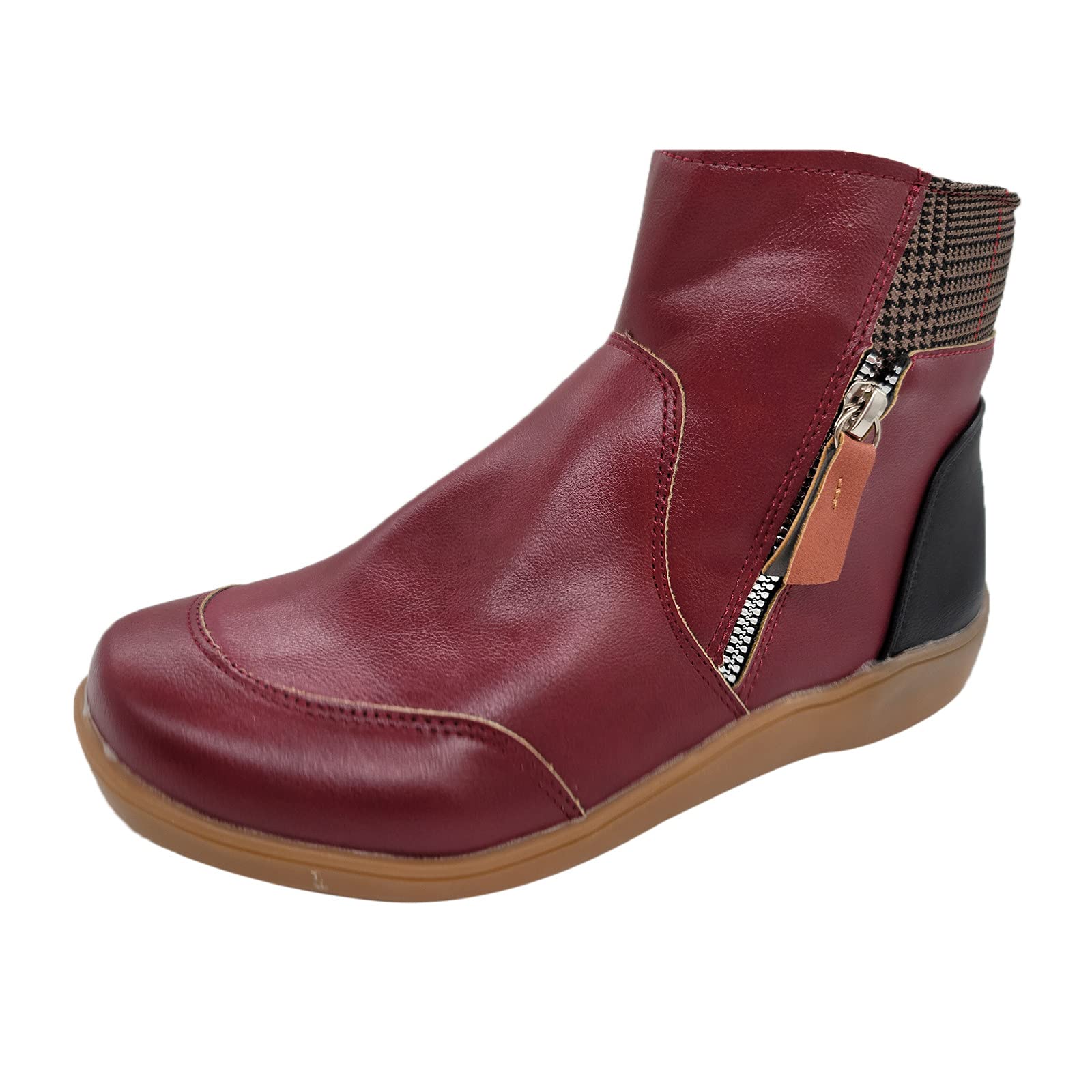 Vintage Women's Ankle Booties - Round Toe Velvet Zip Up Fashion Boots for Casual Wear & Night Out