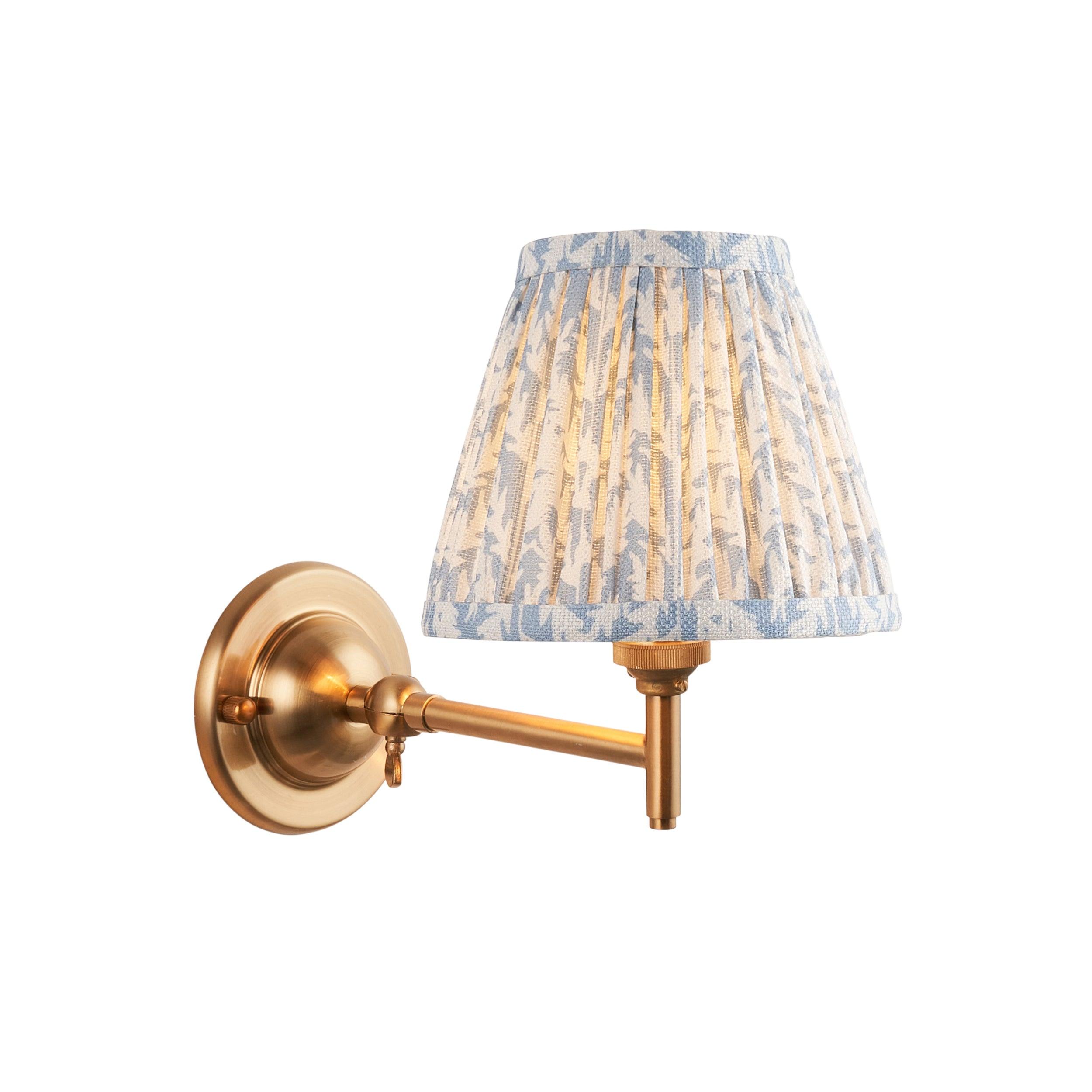 Brass Wall Light with Dome Fold & Leaf Design - 16cm Shell Bay Blue Shade for Bedroom, Living Room, and Hallway Lighting
