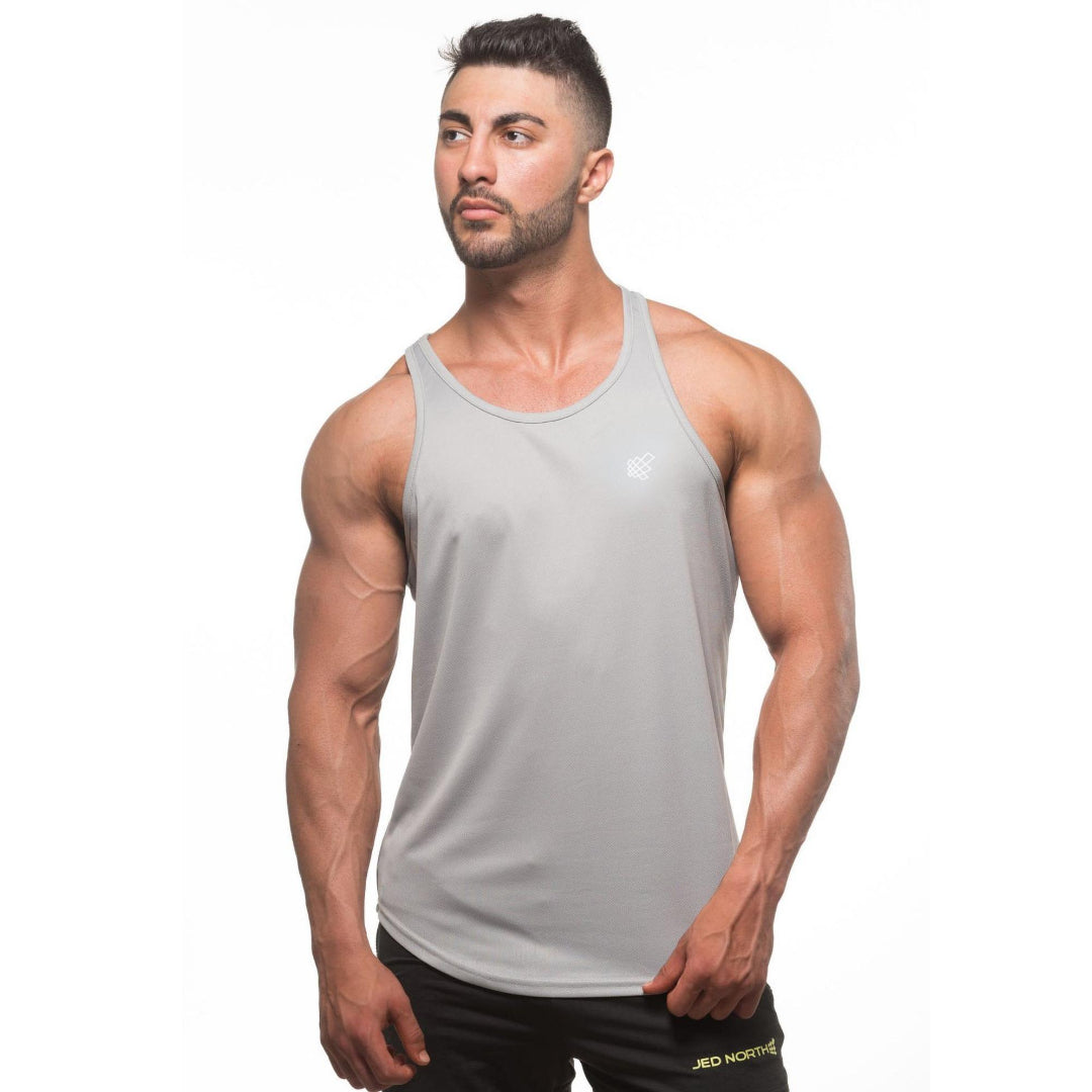 Jed North Men's Performance Microfiber Dri-Fit Tank Top - Silver - Moisture Wicking & Quick Dry Workout Shirt for Gym, Running & Athletic Activities