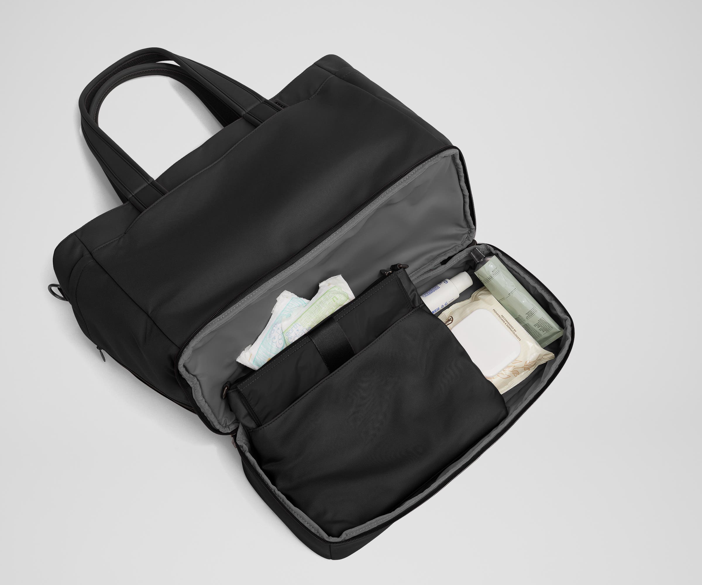 Jet Black Double Diaper Tote Bag - Large Waterproof Baby Essentials Organizer for Moms - Perfect for Daycare, Travel & On-the-Go Parenting
