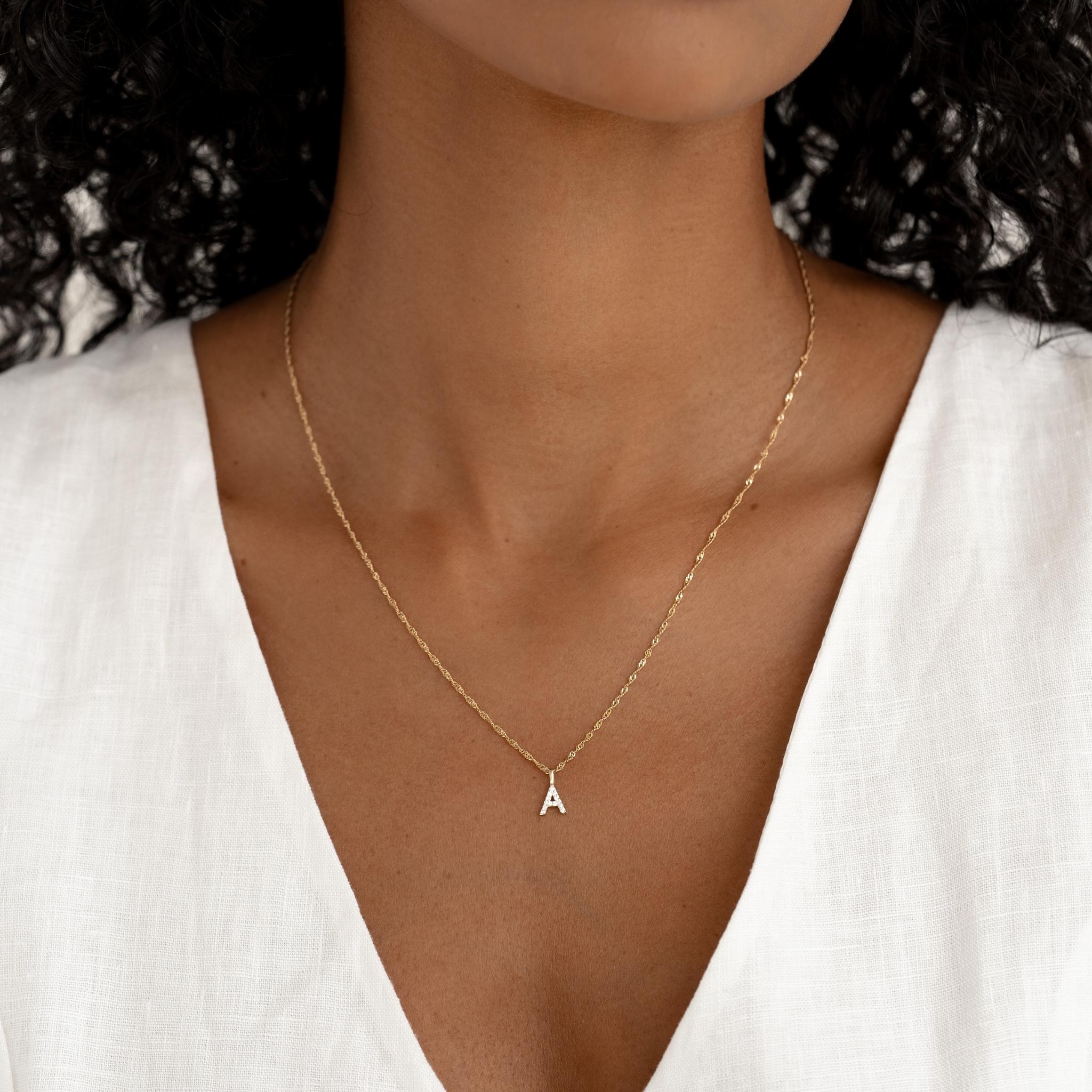 14K Gold Diamond Initial Pendant Necklace - Personalized Name Jewelry Gift for Women - Perfect for Birthdays, Anniversaries & Special Occasions