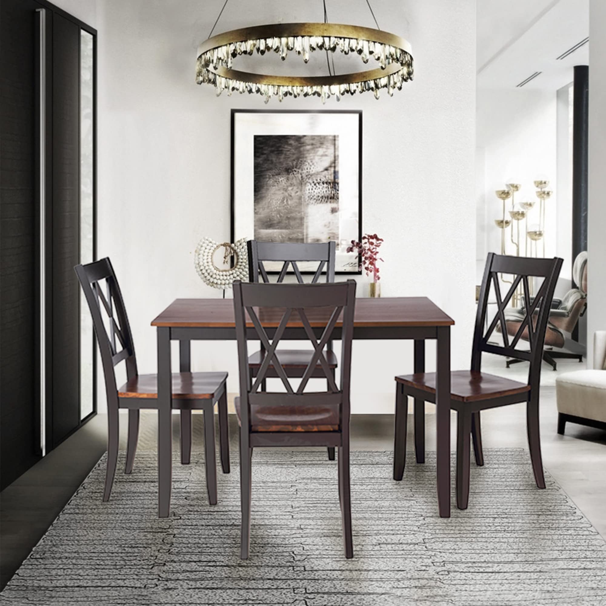 Harper & Bright Designs 5-Piece Dining Table Set for 4, Kitchen Table and Chairs Set in Cherry & Black - Perfect for Small Spaces, Apartments, and Family Meals