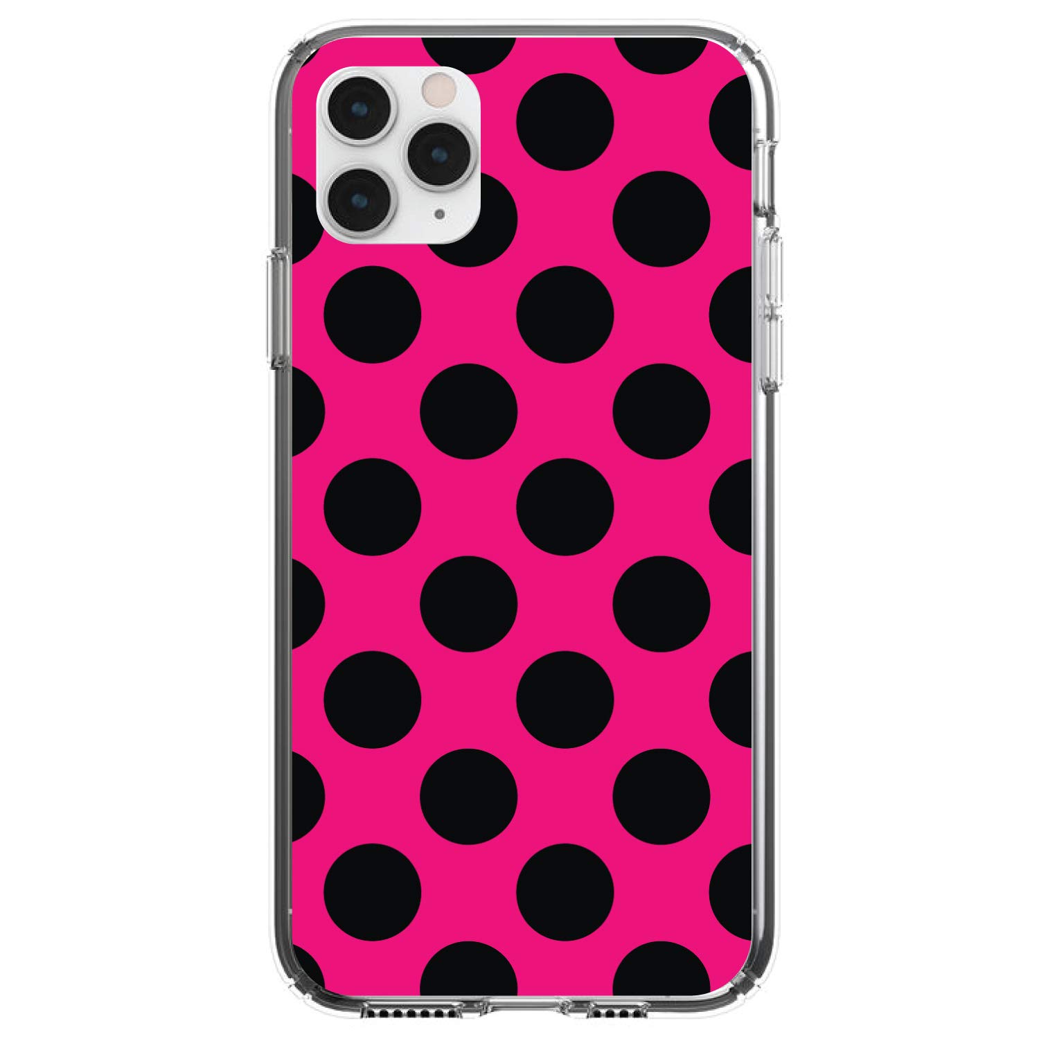 DistinctInk Clear Shockproof Hybrid Case for iPhone 13 Pro MAX (6.7 Inch) - Durable TPU Bumper & Acrylic Back with Tempered Glass Screen Protector - Black & Hot Pink Polka Dots Design - Perfect for Everyday Protection, Work, and Travel