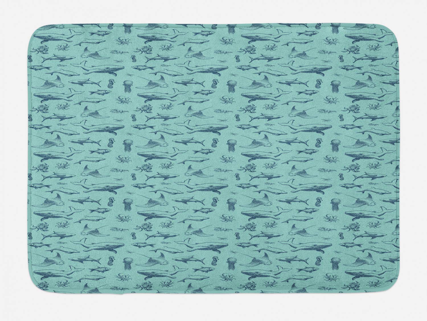 Ambesonne Nautical Bath Mat - Vintage Marine Style with Whale, Shark, Jellyfish & Seahorse Design - Non-Slip Plush Bathroom Rug 30
