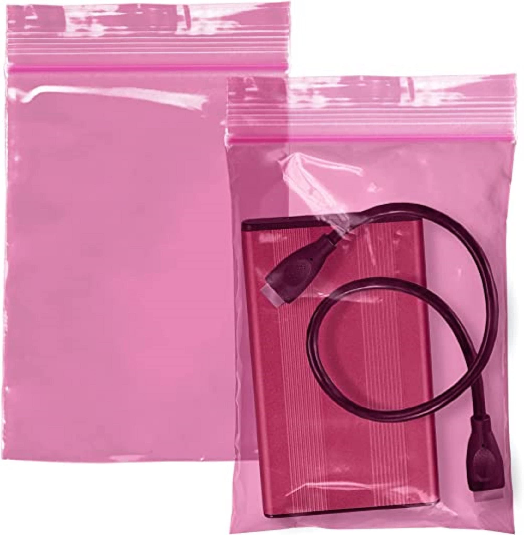 100 Pack 4 Mil Heavy Duty Reclosable Plastic Bags - 3x5 Inches Pink Anti-Static Zipper Sealable Bags for Small Business Packaging | Ideal for Jewelry, Crafts, Electronics & Office Organization