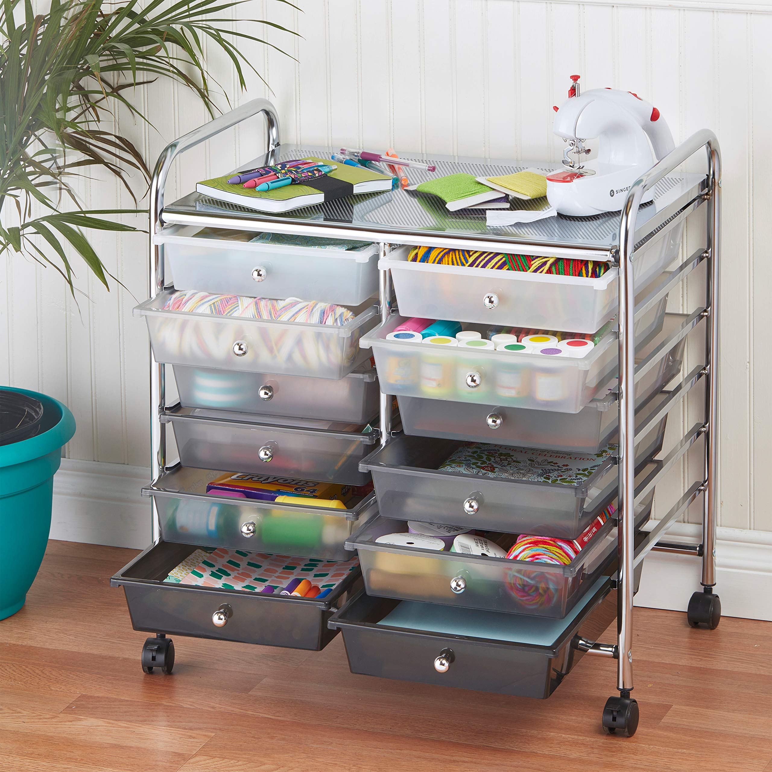 ECR4Kids 12-Drawer Rolling Storage Cart with Wheels, 25.75 Inch Height, Grey Organizer for Classroom, Office, or Home Organization - Perfect for School Supplies, Art Materials, and Craft Storage