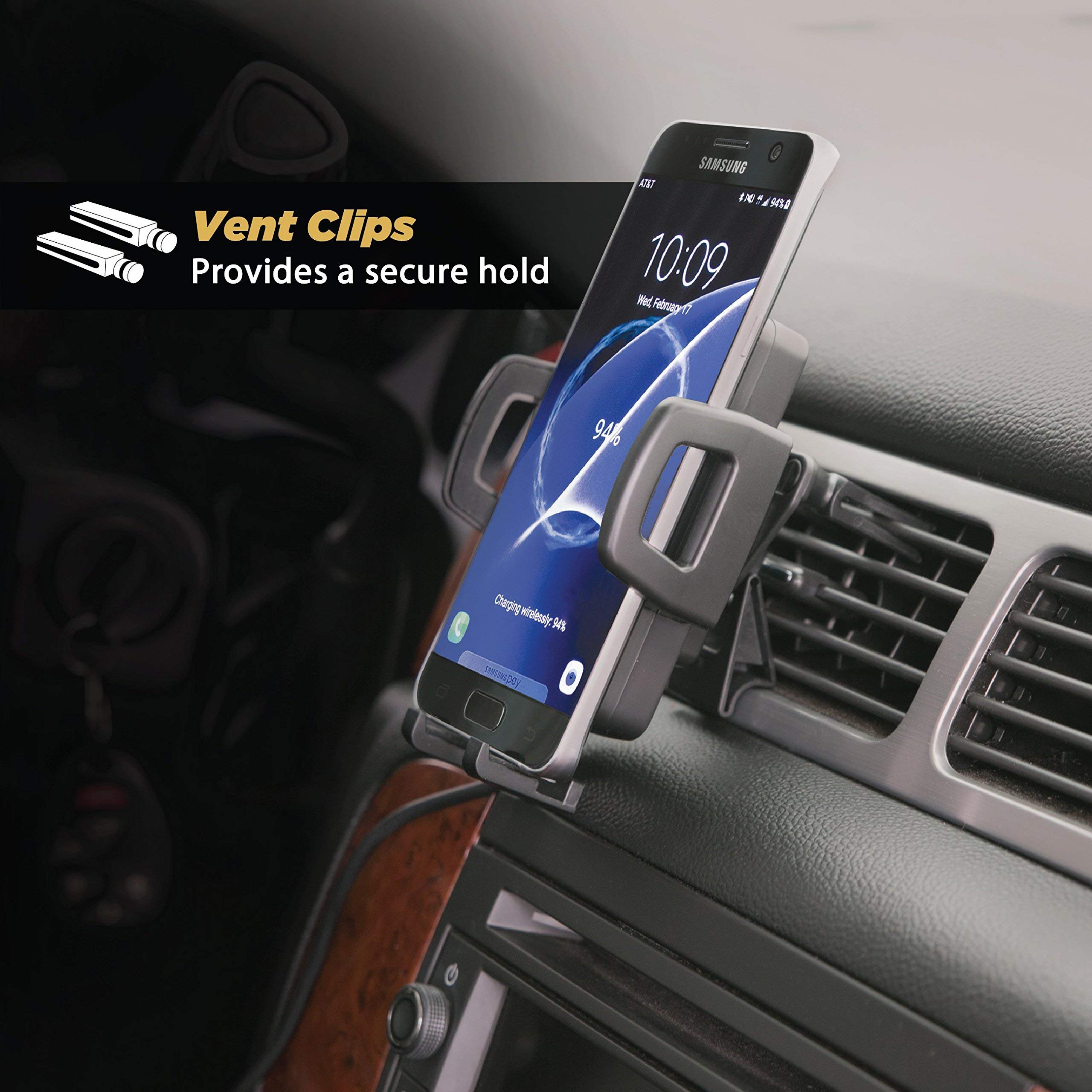 Scosche VQ2M Car Phone Mount with Fast Charging - Universal Vehicle Air Vent Holder for iPhone, Samsung & Smartphones - Perfect for GPS Navigation & Hands-Free Driving