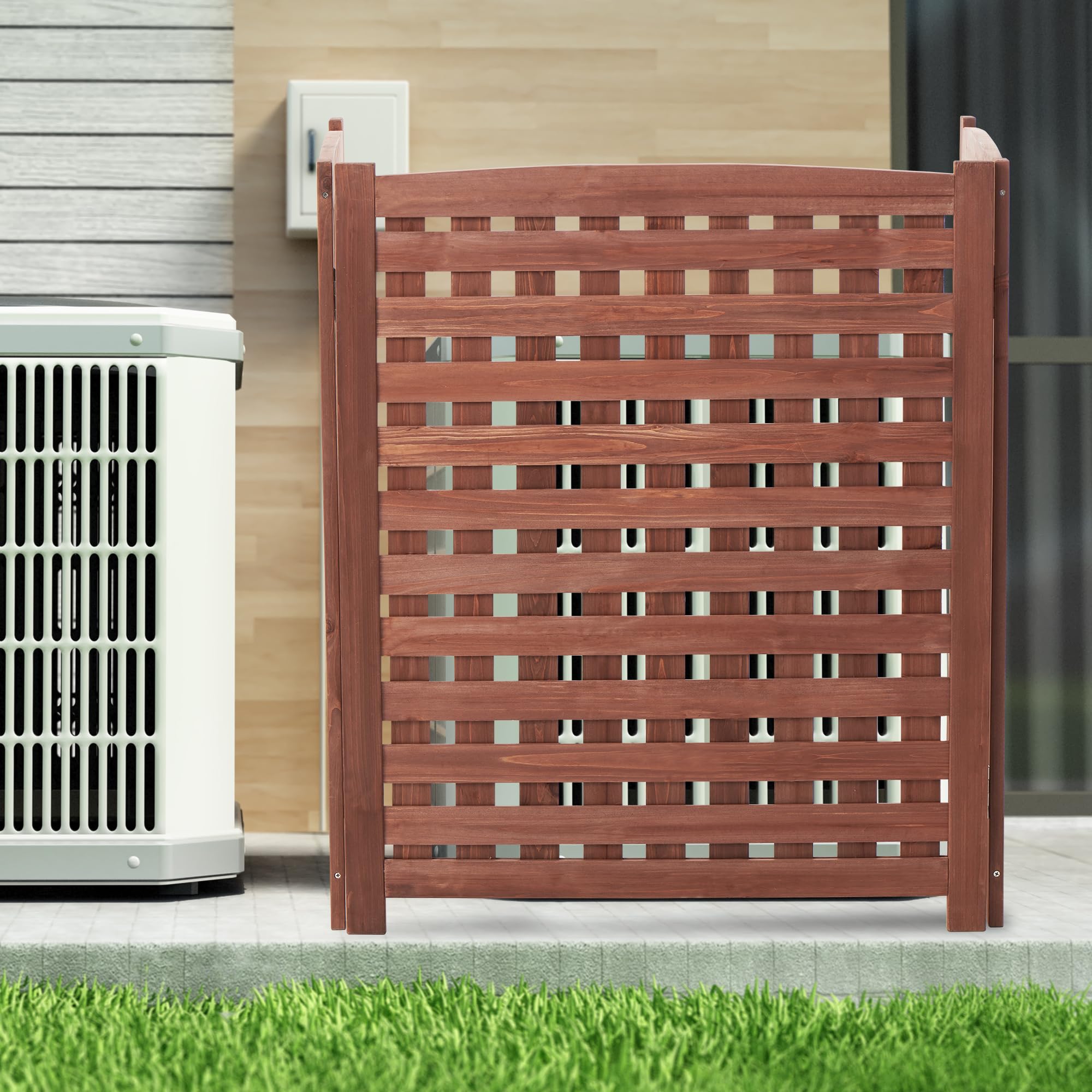 Knocbel Solid Wood Privacy Screen - Decorative Fence for AC Units, Trash Cans, Patio & Garden | Flower Bed Border & Animal Barrier | Easy Assembly (Brown) | Perfect for Outdoor Privacy & Yard Decoration