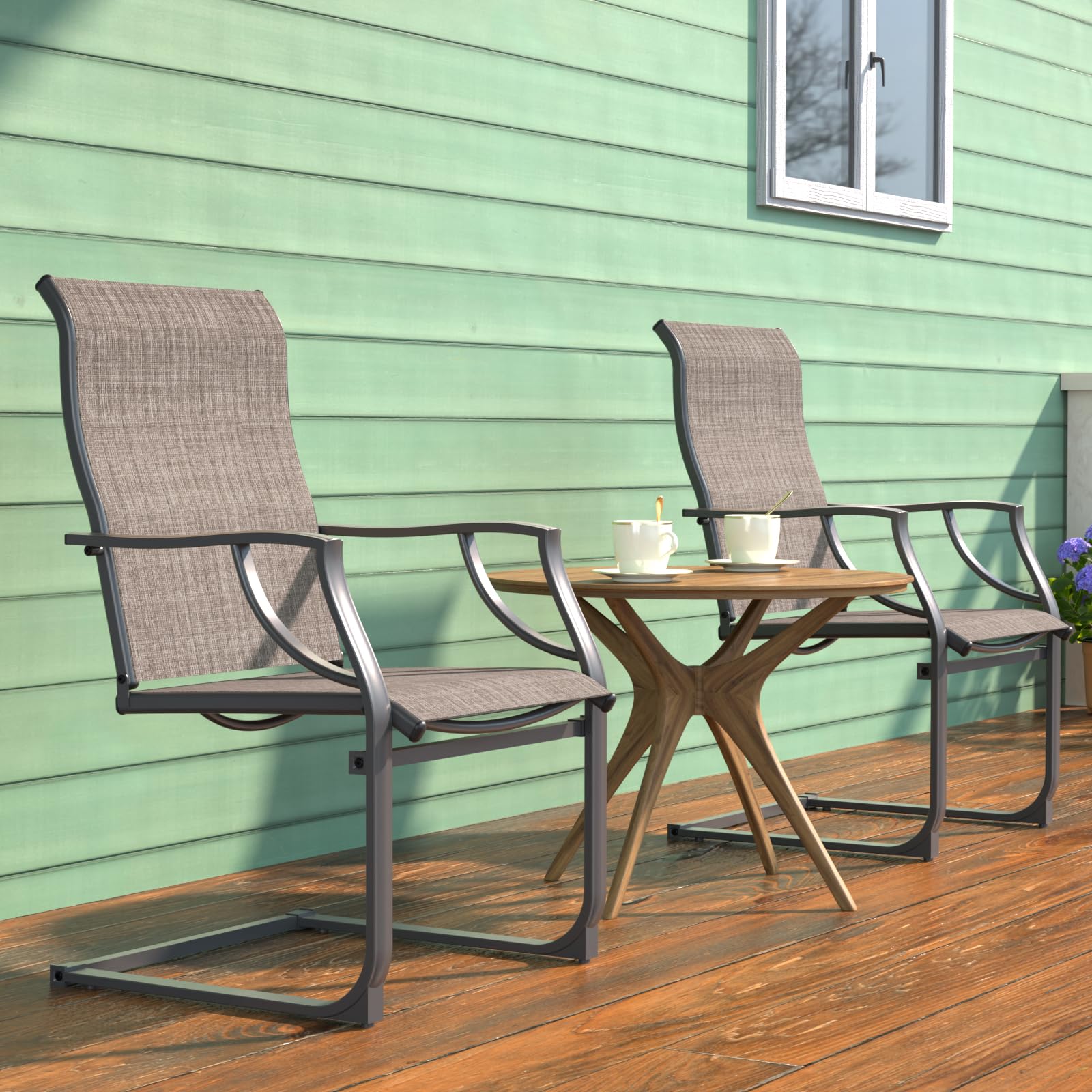 Amopatio 2-Piece Patio Chair Set - All-Weather Outdoor Dining Chairs, Breathable Garden Furniture for Backyard, Deck, or Poolside - Light Brown - Perfect for Outdoor Entertaining and Relaxation