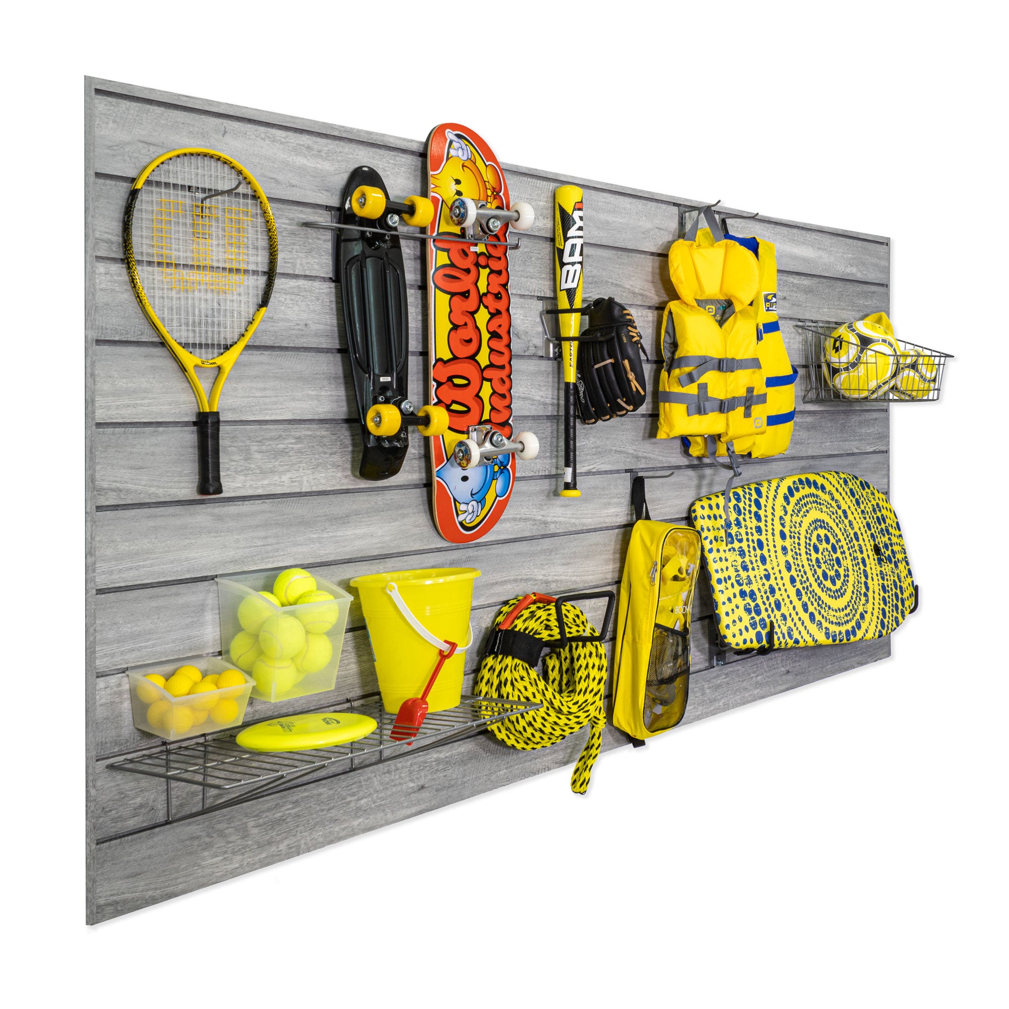 Procore+ Gray Wood Slatwall Mini Bundle - Wall Organizer for Retail Displays & Home Storage - Perfect for Stores, Garages, and Office Organization