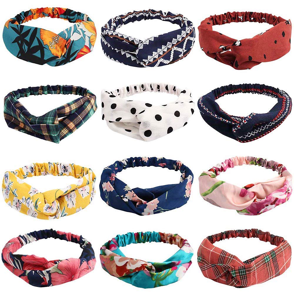 Boho Headbands for Women & Girls - 6 Pack Assorted Cross Wrap Cloth Fabric Hairbands | Perfect for Yoga, Workouts, and Casual Everyday Wear