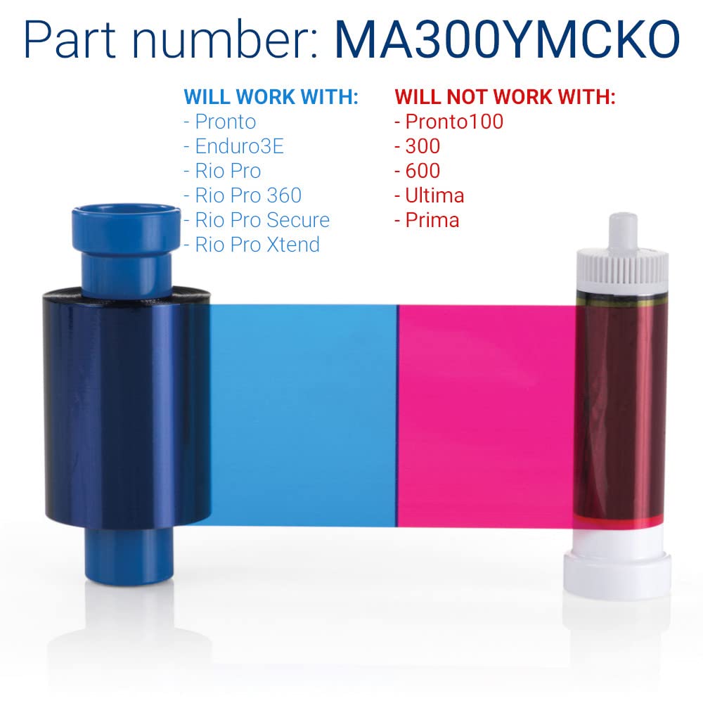 Magicard MA300YMCKO (EN1) Printer Ribbon & 100 Blank Cards Bundle - 300 High-Quality Card Prints for ID Badges, Loyalty Cards & Membership Cards | Perfect for Offices, Schools & Events