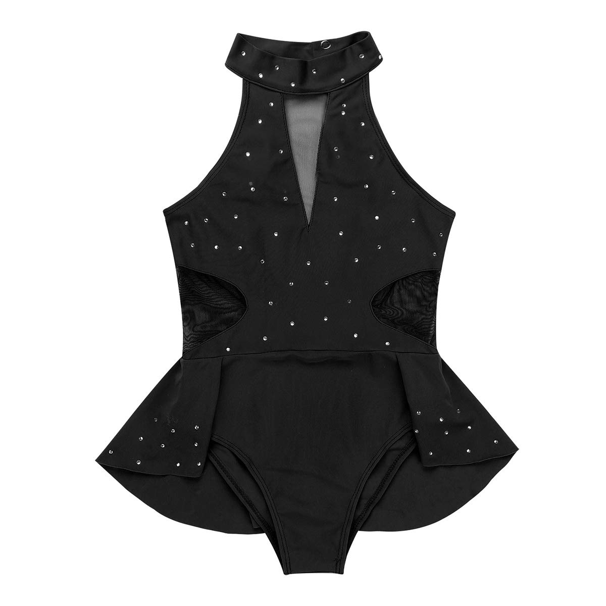 Kids Girls Sleeveless Sparkly Rhinestone Leotard Dress with Cutout Back for Ice Skating, Roller Skating, Ballet Dance, Gymnastics & Performance Costume