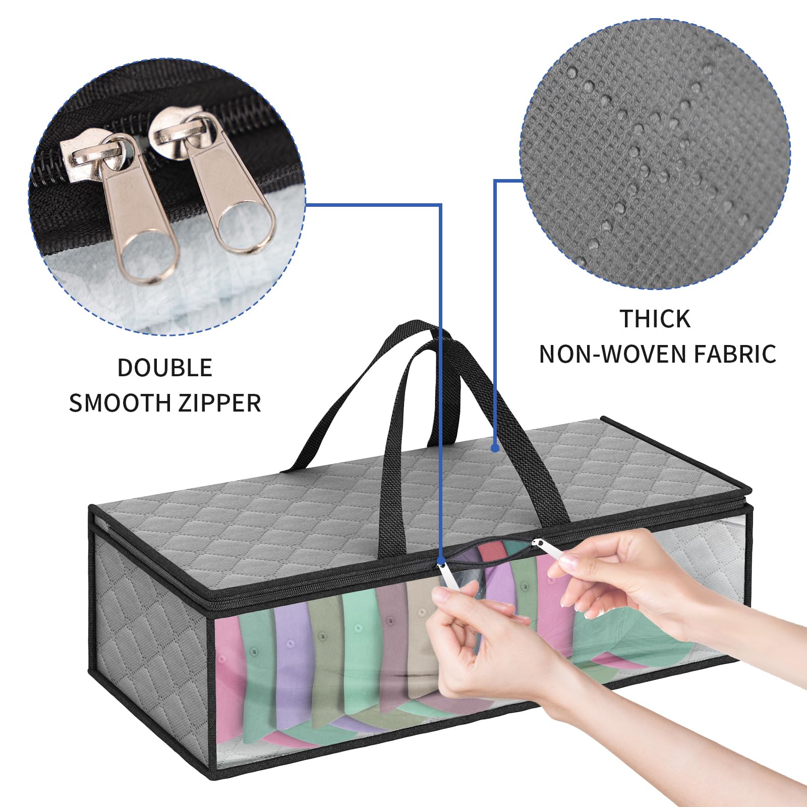 Fixwal 2-Pack Grey Hat Storage Organizer - Baseball Cap Holder Case with Dustproof & Moisture-Proof Design, 2 Carry Handles for Closet - Holds Up to 20 Hats | Perfect for Travel, Sports Gear & Home Organization