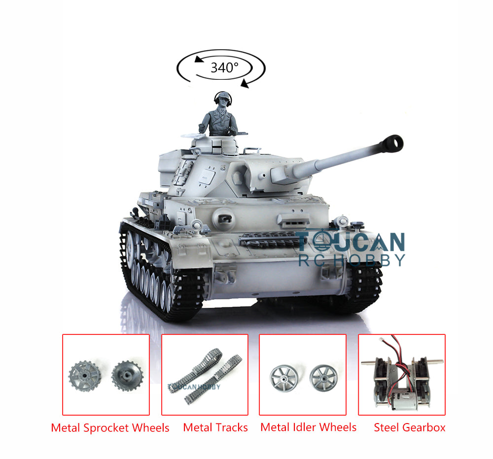 Henglong 1/16 Scale 7.0 Upgraded German Panzer IV F2 RTR RC Tank with Metal Tracks, Idler Sprocket Wheels, Smoking Gearbox & Sound Effects - 3859 Model for Military Enthusiasts & RC Tank Battles