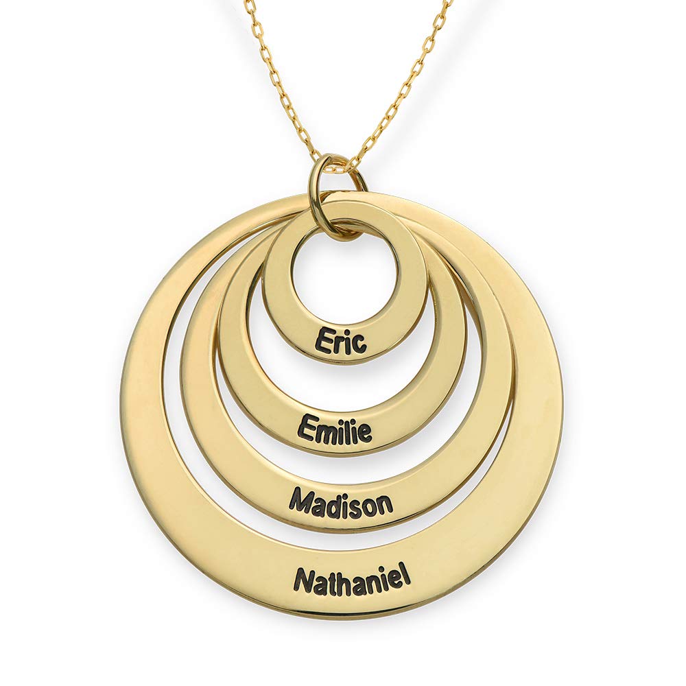 Personalized Four Circle Engraved Disc Necklace for Women - Custom Name Pendant in Sterling Silver, 18K Gold & Rose Gold - Perfect Gift for Mother's Day, Christmas, Birthday - Jewelry for New Moms, Grandmas & Loved Ones - Elegant Necklace for Everyday Wear & Special Occasions