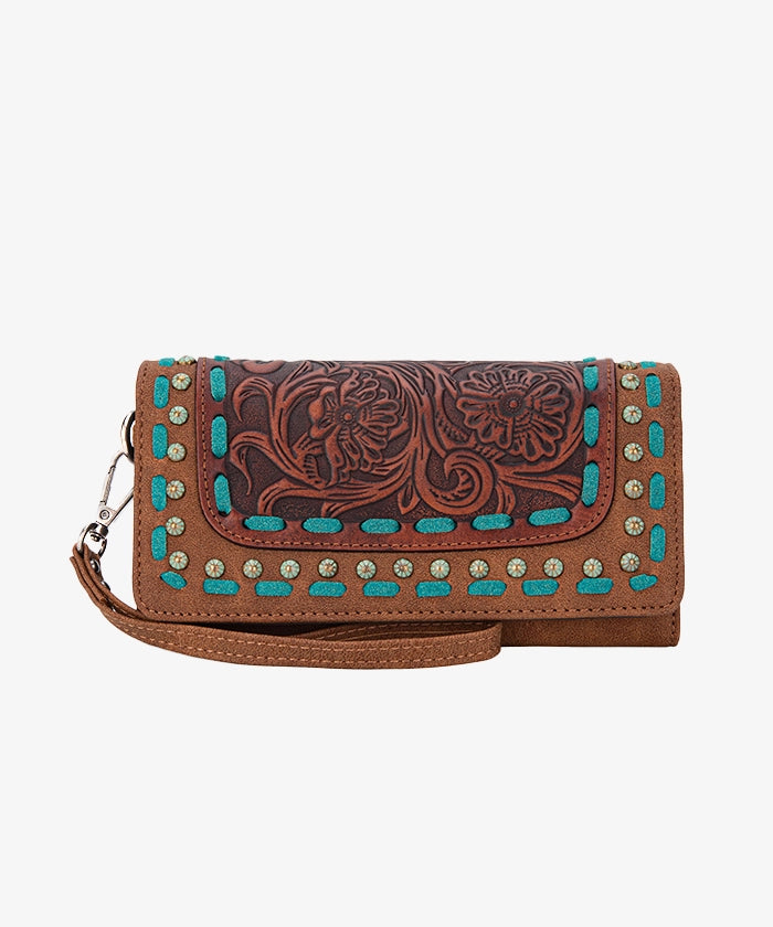 Trinity Ranch Floral Tooled Leather Wristlet - Stylish Crossbody Clutch for Women | Perfect for Parties, Weddings & Everyday Use