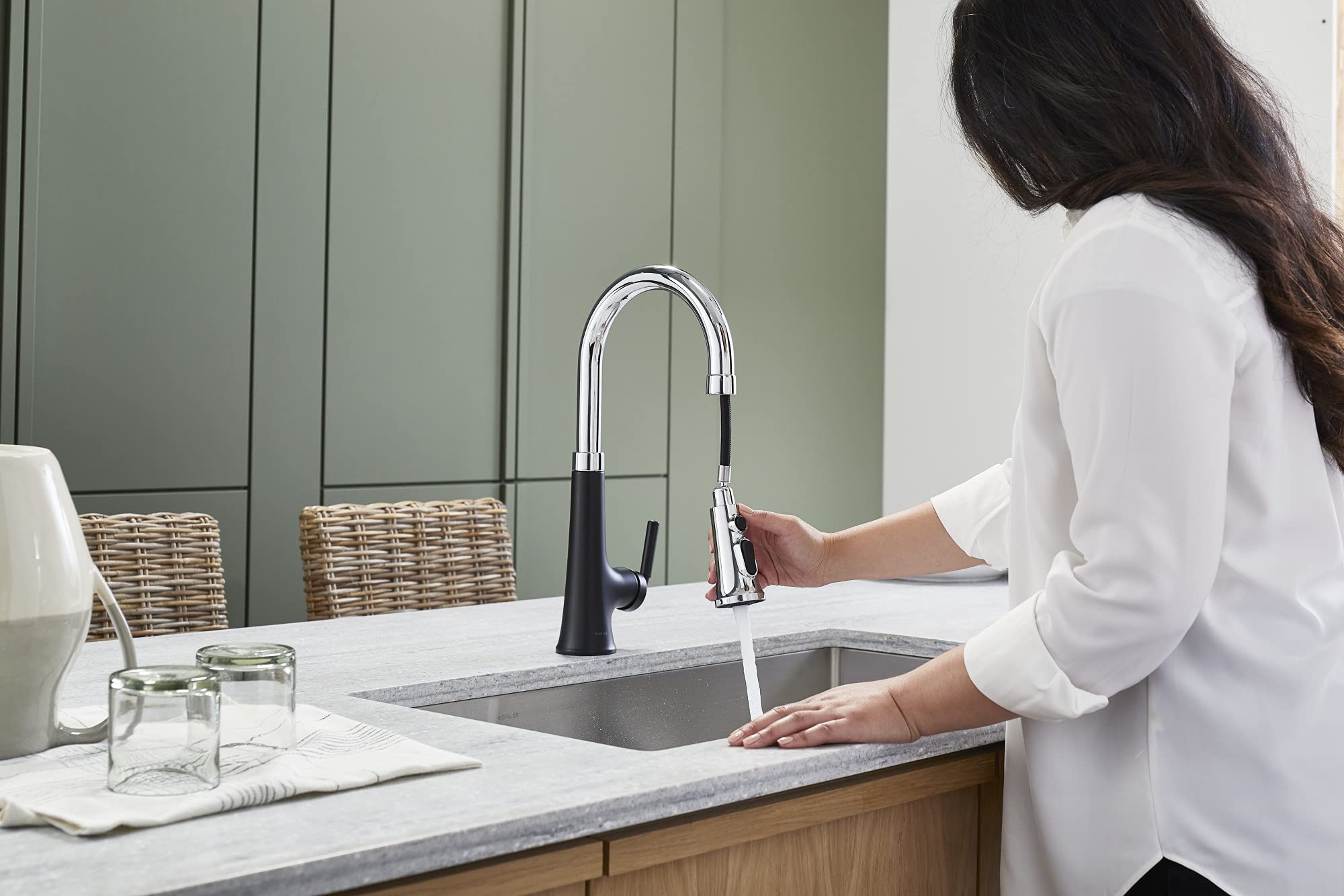 KOHLER Tone Pull Down Kitchen Faucet with KONNECT Technology - Modern Touchless Kitchen Sink Faucet for Easy Cooking and Cleaning