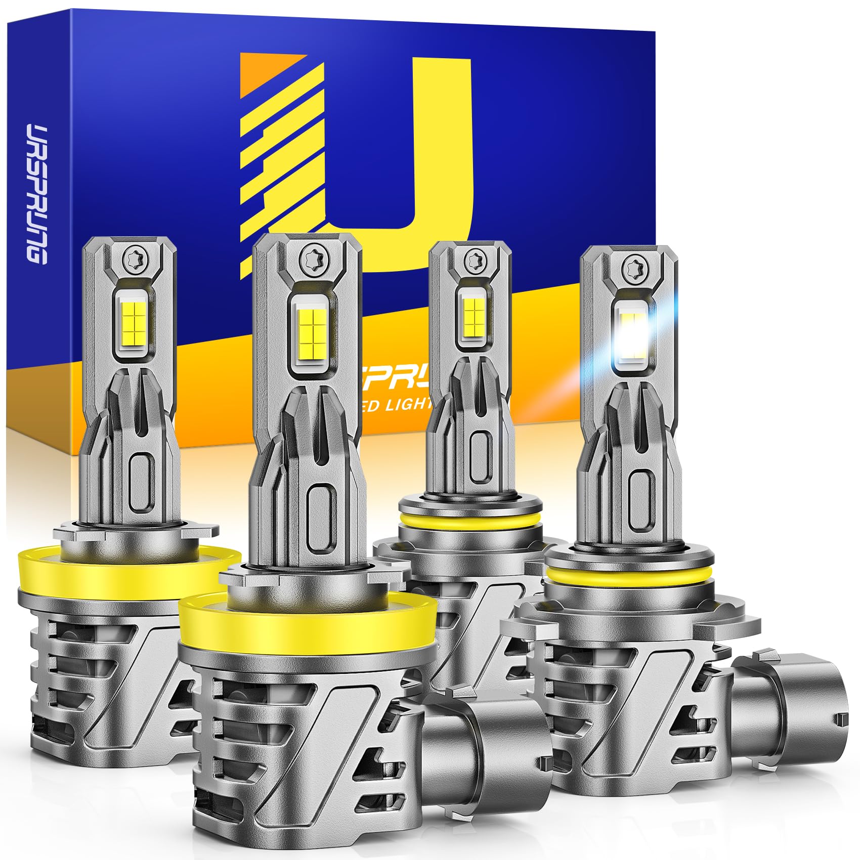 Ursprung H11 9005 Fog Light Bulbs Combo - 60,000LM 900% Super Bright LED Bulbs, 1:1 Mini Size H9 H8 HB3 Replacement for Powersports - Plug & Play CANBUS Ready (Pack of 4) - Perfect for Off-Roading, Night Driving & Motorcycle Lighting