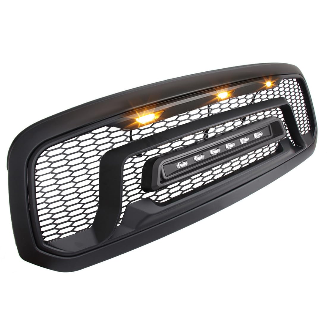 **Matte Black Front Grille for 2013-2023 Dodge Ram 1500 & Ram 1500 Classic | Off-Road Bumper Grill with LED Lights | Perfect for Off-Roading & Truck Customization**