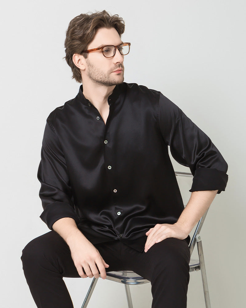 Premium Silk Men's Casual Long Sleeve Shirt - Breathable & Comfortable for Office, Travel & Special Occasions