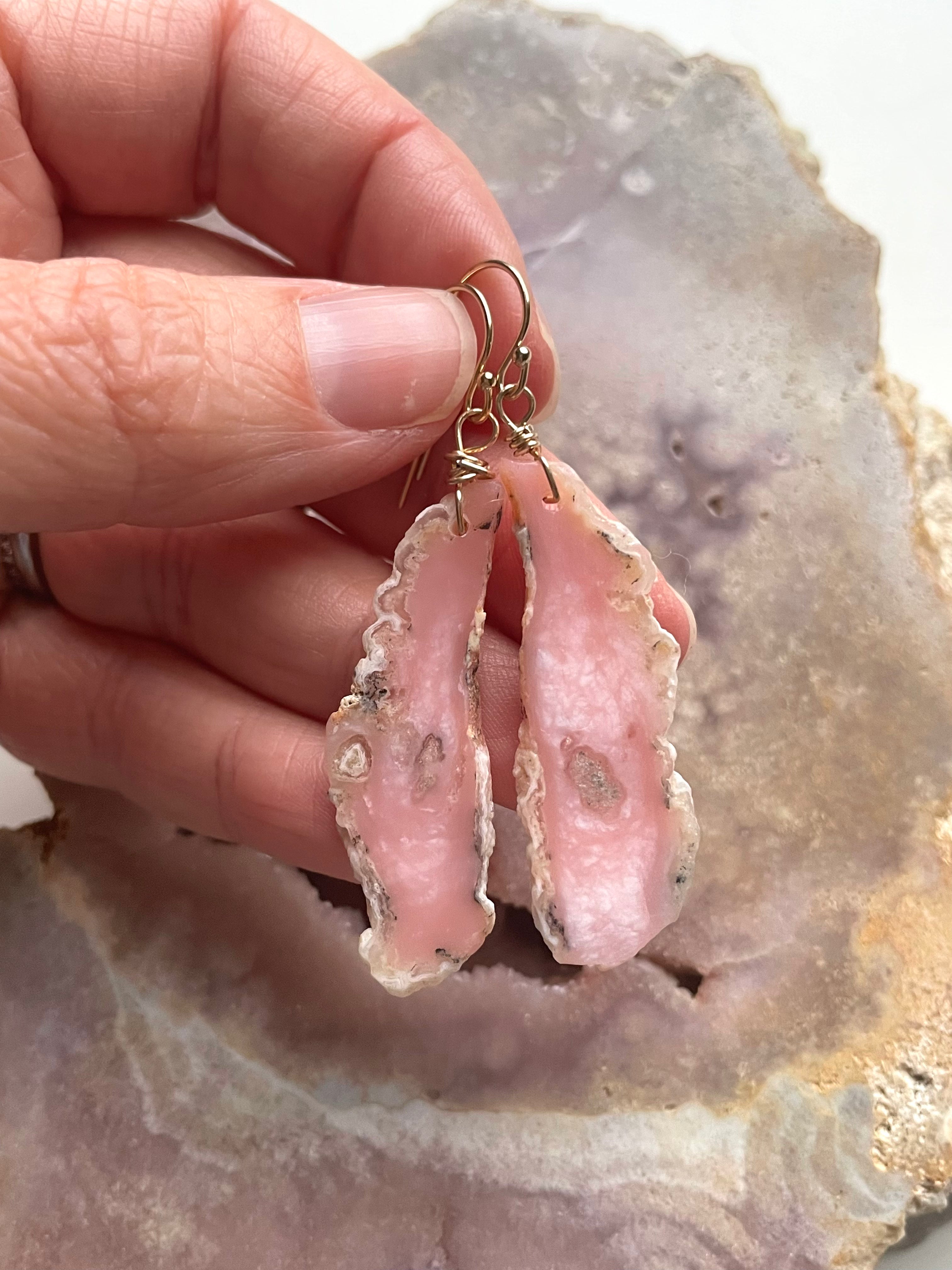 Pink Opal Gold Filled Statement Crystal Gemstone Earrings for Women | Elegant Dangle Drop Earrings for Party, Wedding & Special Occasions