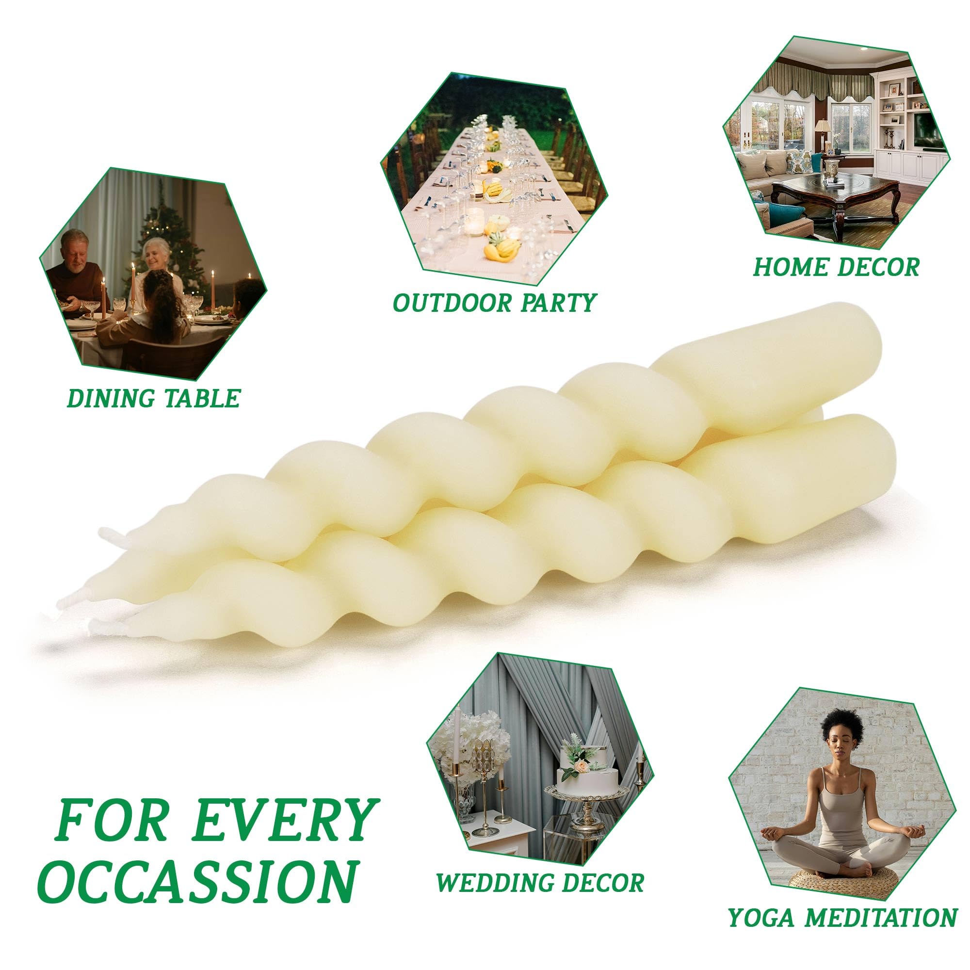 7 Inch Spiral Beeswax Taper Candles - 4 Pack Unscented Smokeless Twisted Candlesticks for Home Decor, Wedding Centerpieces & Romantic Dinner Lighting | Natural Bees Wax Tapers for Parties, Holidays & Special Occasions