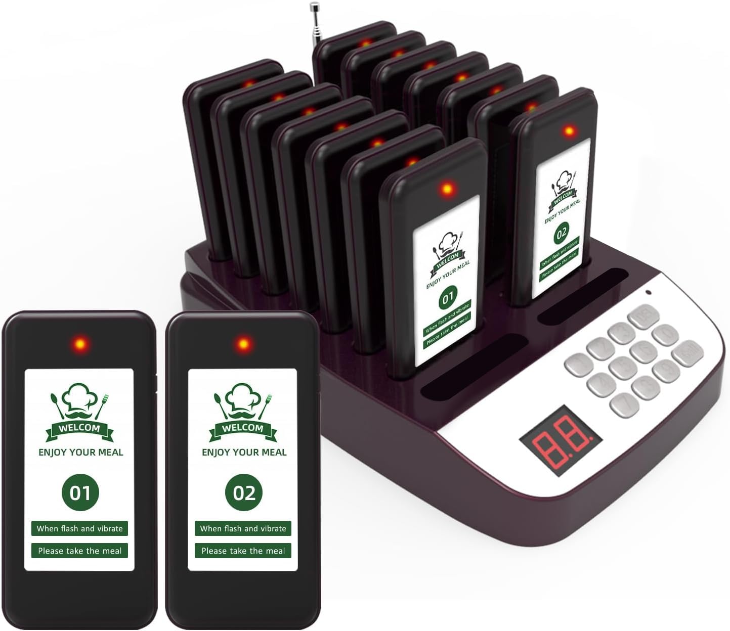 Restaurant Pager System - 16 Wireless Pagers with 1600ft Range for Food Service, Food Trucks & Social Distancing | Durable Order Buzzers for Efficient Restaurant Calling & Customer Notification